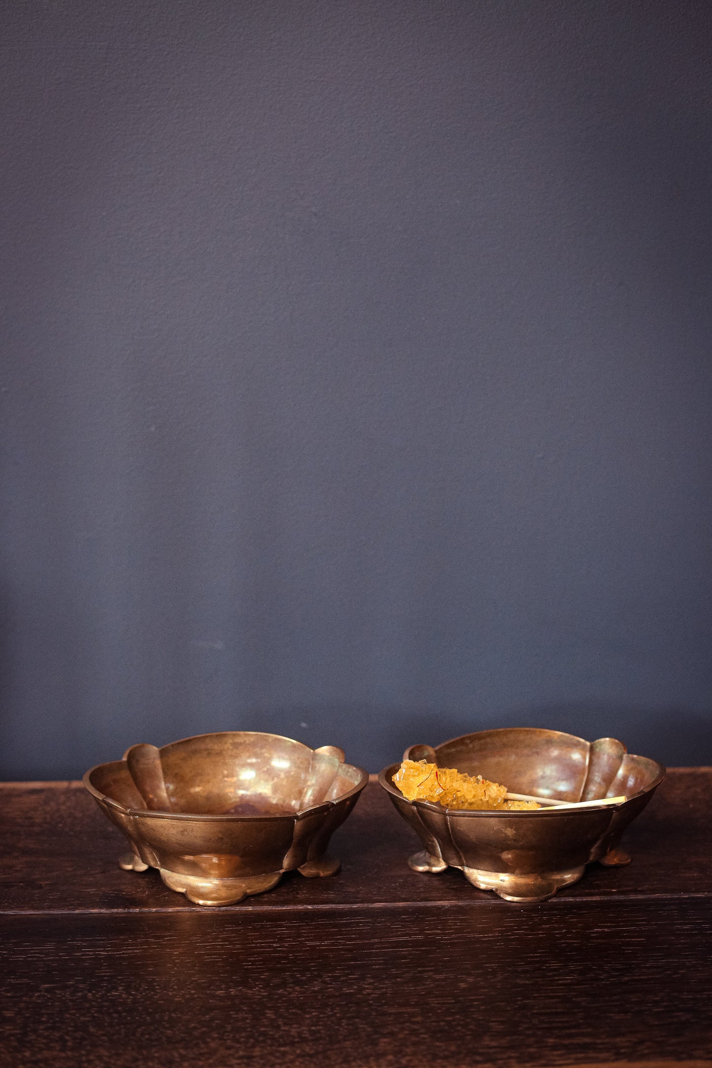 Pair of Scalloped Low Brass Bowls - Hollywood Regency Brass Candy Dishes