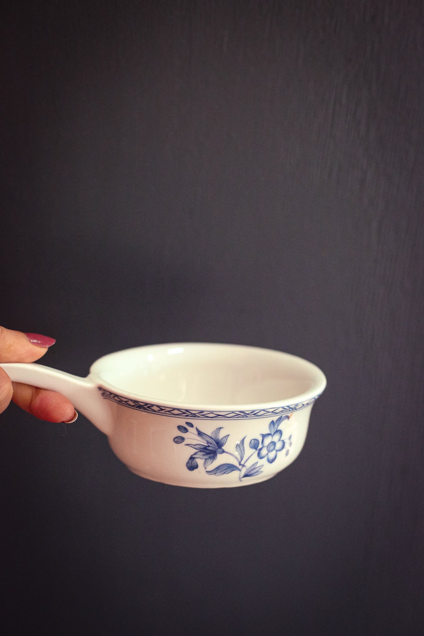 Blue & White Ceramic Serving Cup with Handle - Porcelaine de Paris Bowl with Handle
