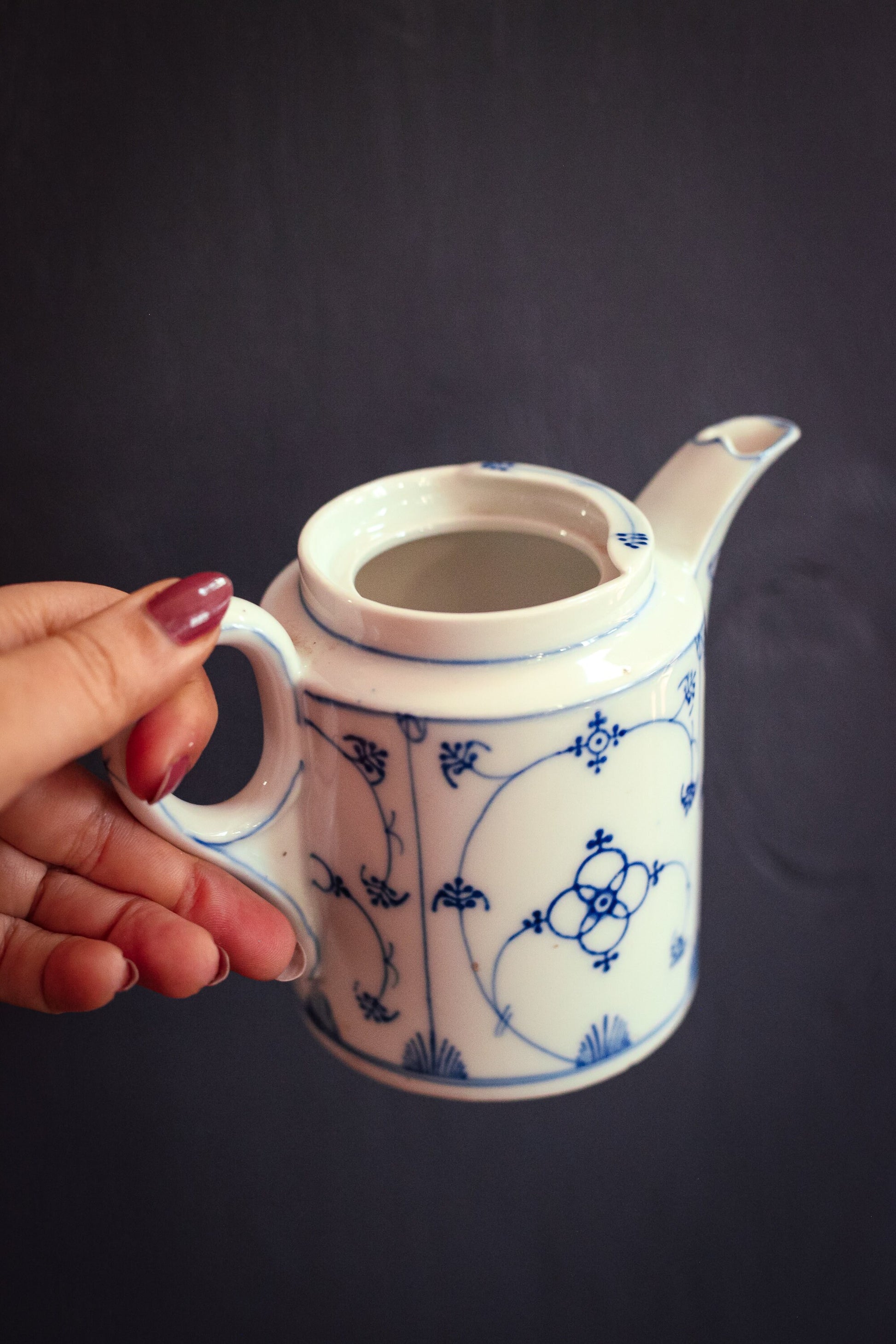 PK Silesia Blue & White Teapot - Antique Porzellanfabrik Königszelt Blue Strawflower India Blue Porcelain China