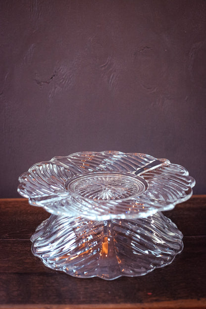 Crystal Glass Bowl and Under Plate Large- Matching Geometric Scallop Edge Leaded Glass Fruit Bowl & Platter