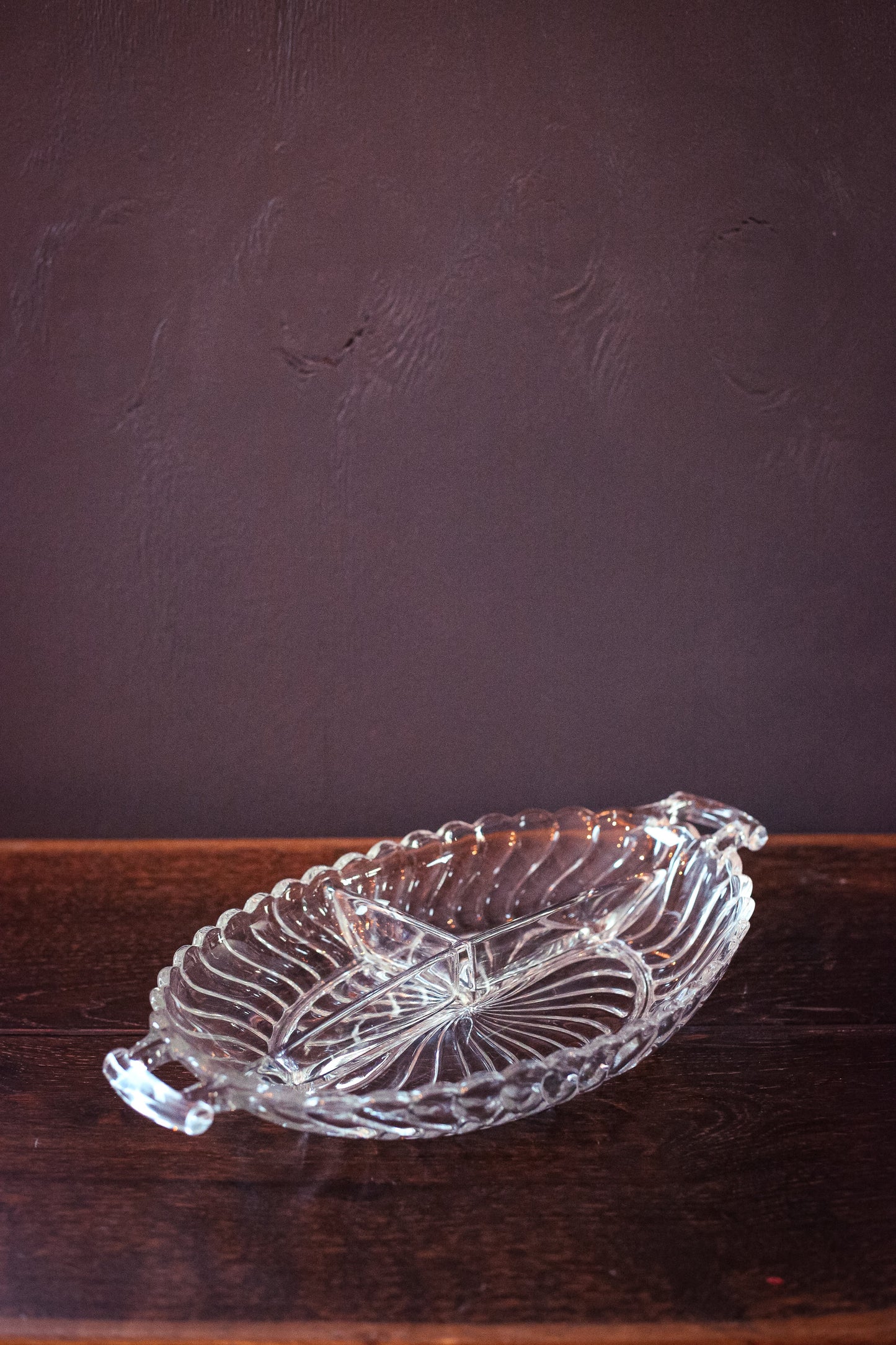 Divided Crystal Serving Platter with Handles - Fostoria Colony Pattern Crystal Platter/Divided Relish Dish