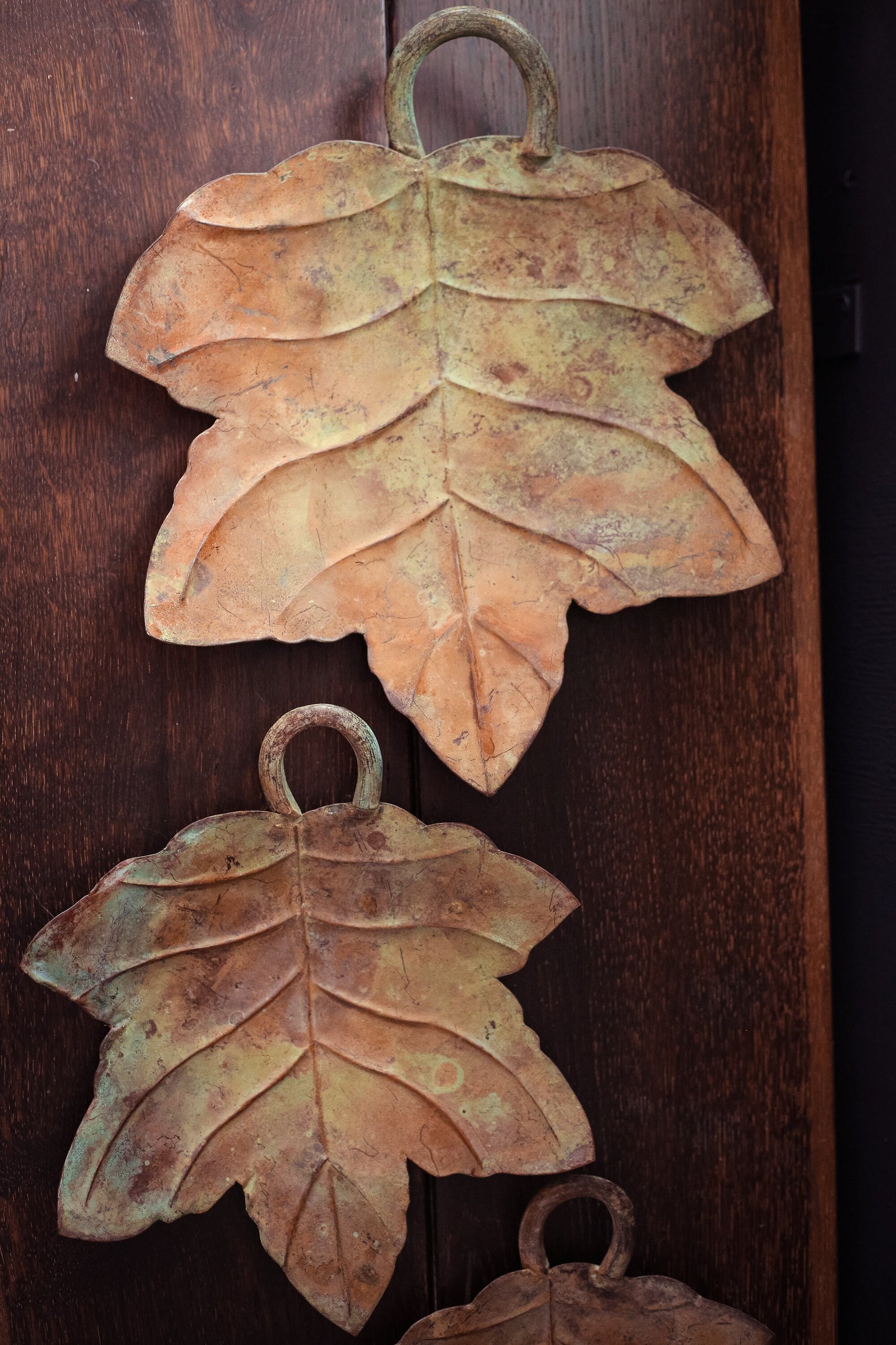 Trio of Metal Leaf Trays - Set of 3 Vintage Rust/Patina Finish Trays Leaves