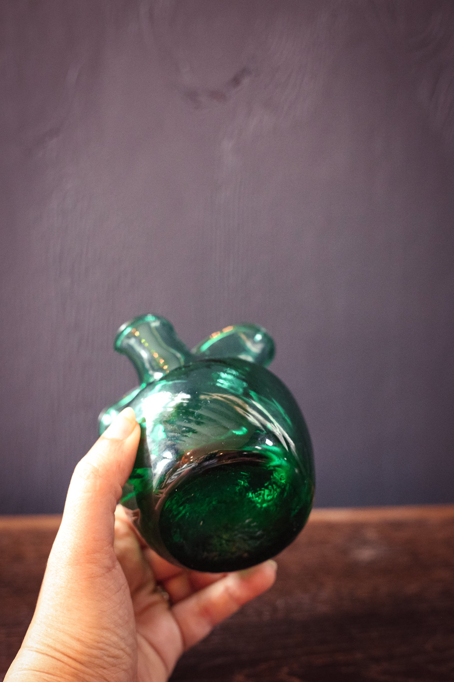 Emerald Green Depression Glass Vase - Vintage Green Glass Vase with Clover Top