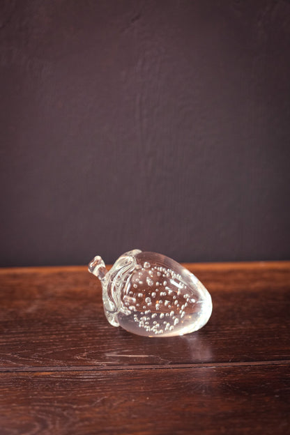 Strawberry Seeded Clear Art Glass Paperweight - Vintage Studio Blown Glass Strawberry Paper Weight