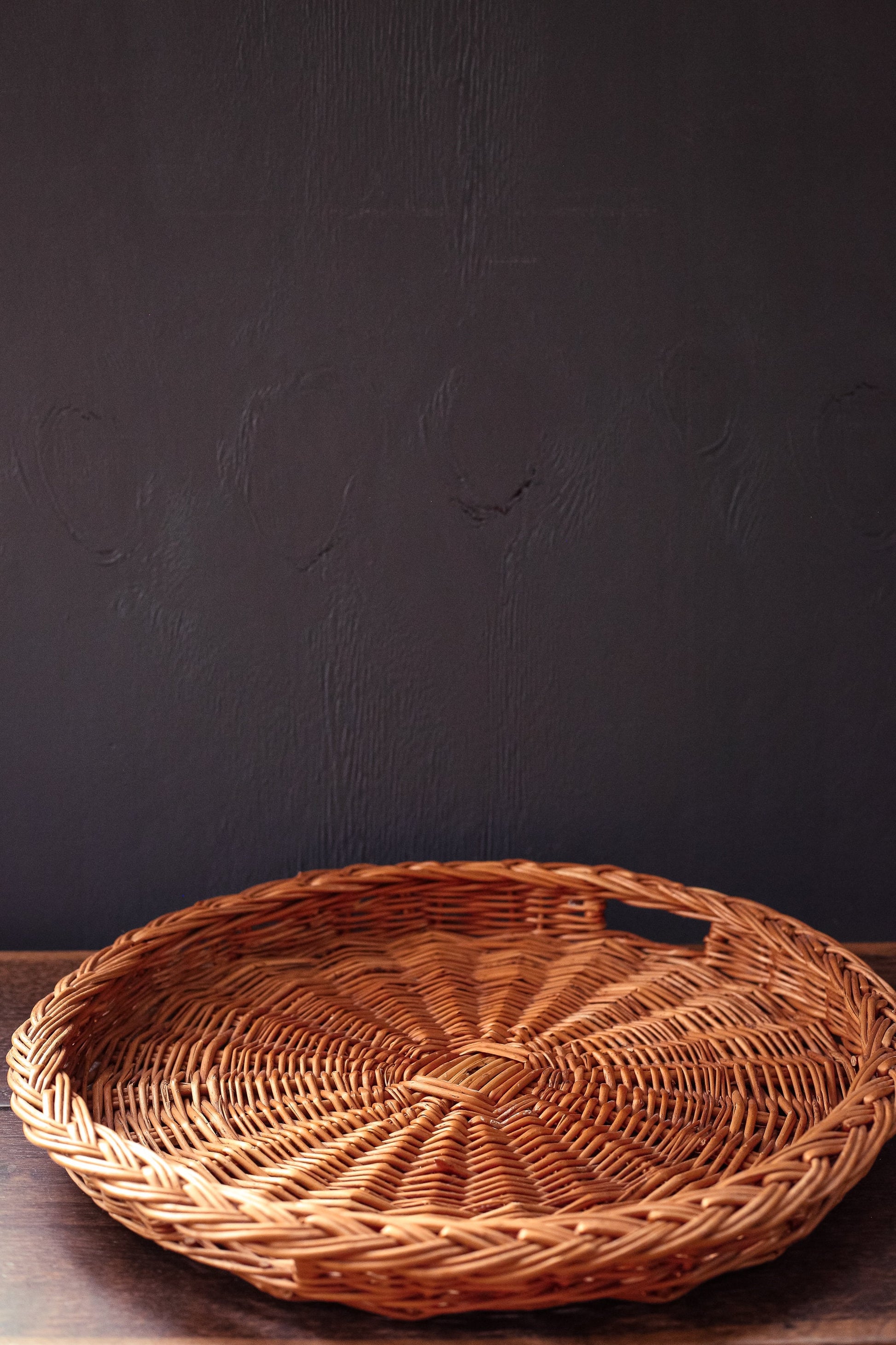 Round Wicker Rattan Serving Tray with Handles - Vintage Circular Basket Tray