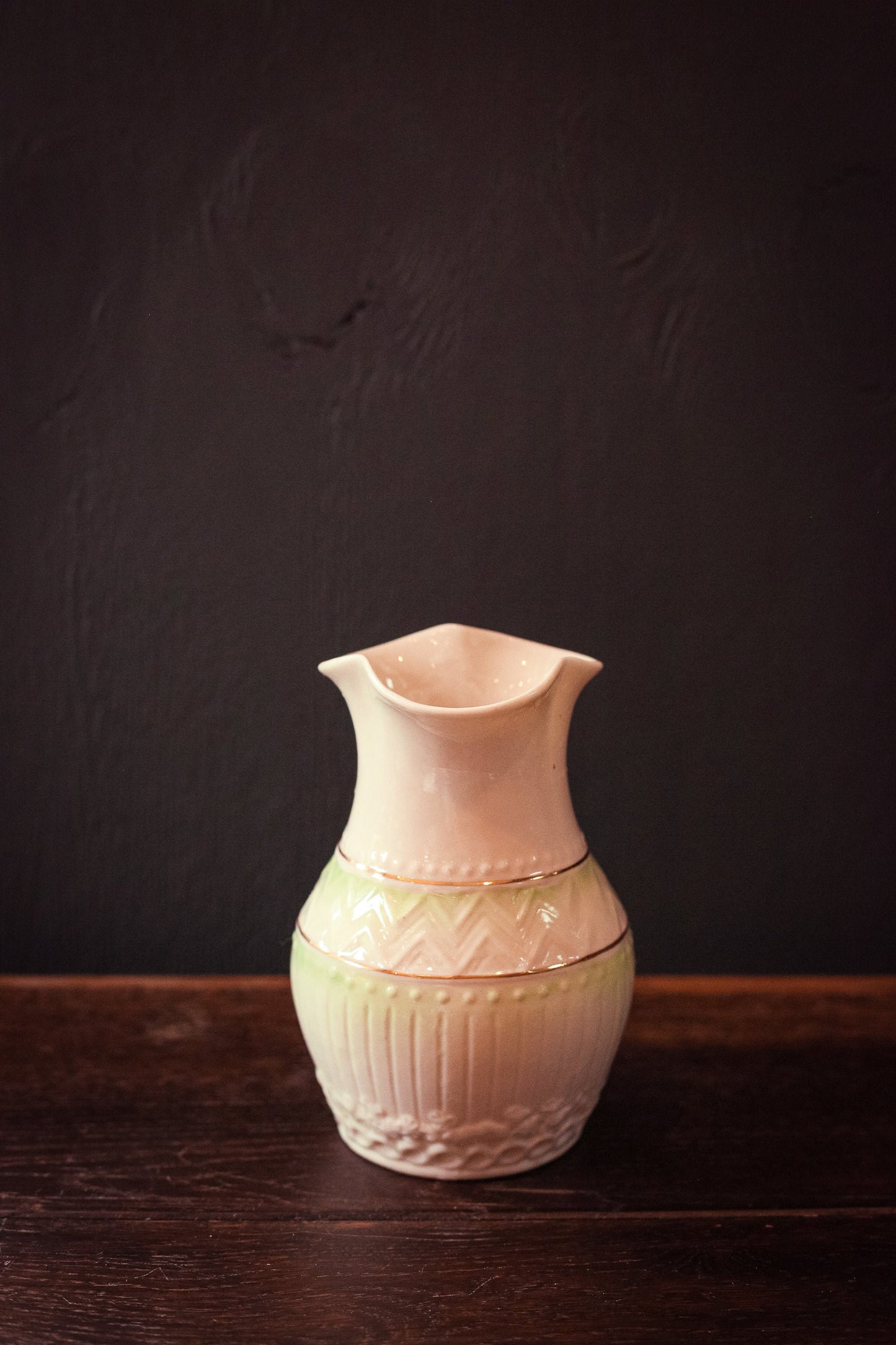 Belleek Ireland Ivory Green Gold Porcelain Flower Vase - Vintage Gilded Porcelain Floral Vase Colonial Pattern