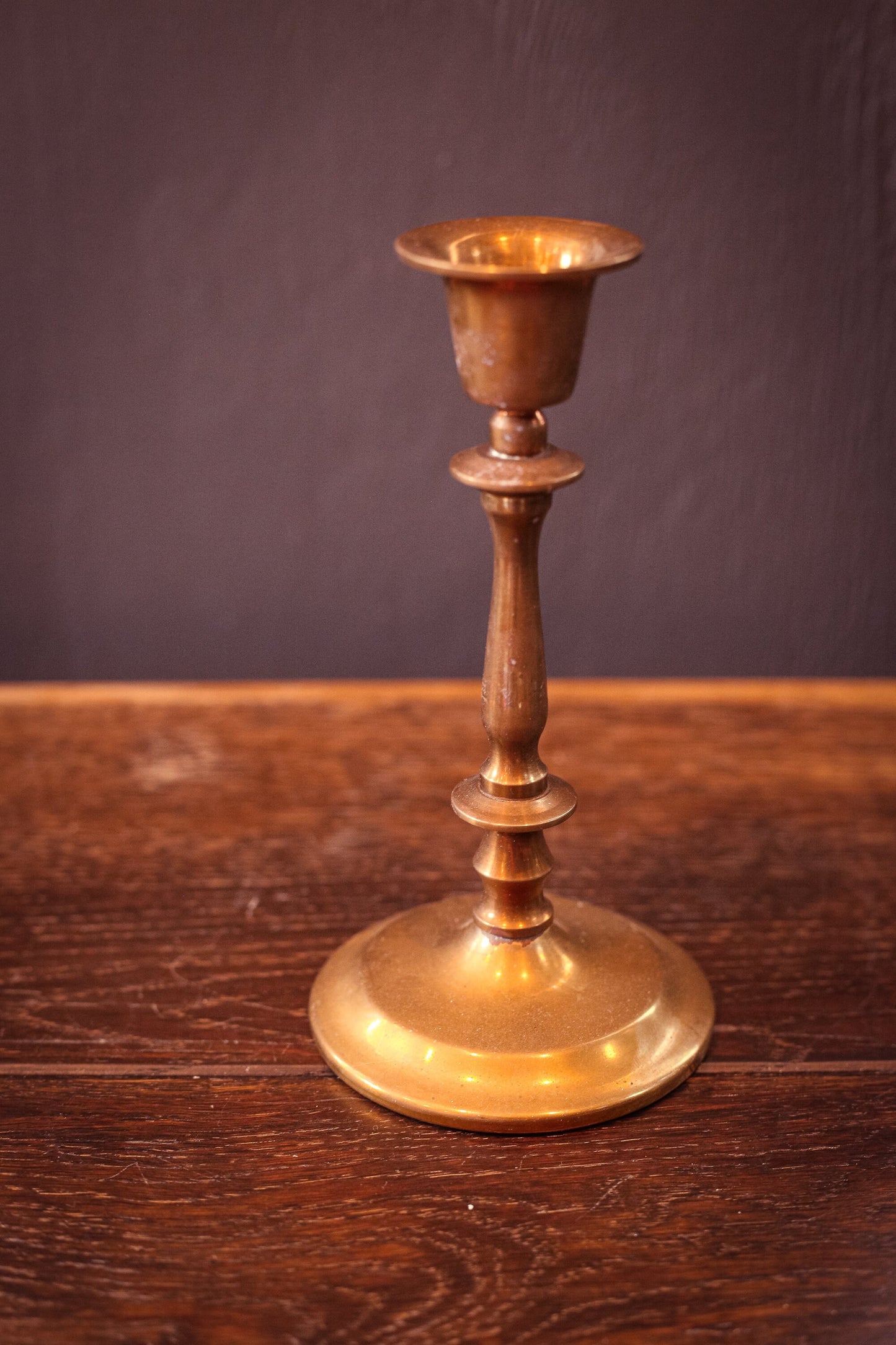 Weighted Brass Candlestick Holder - Vintage Minimal Midcentury Modern Brass Candle Holder