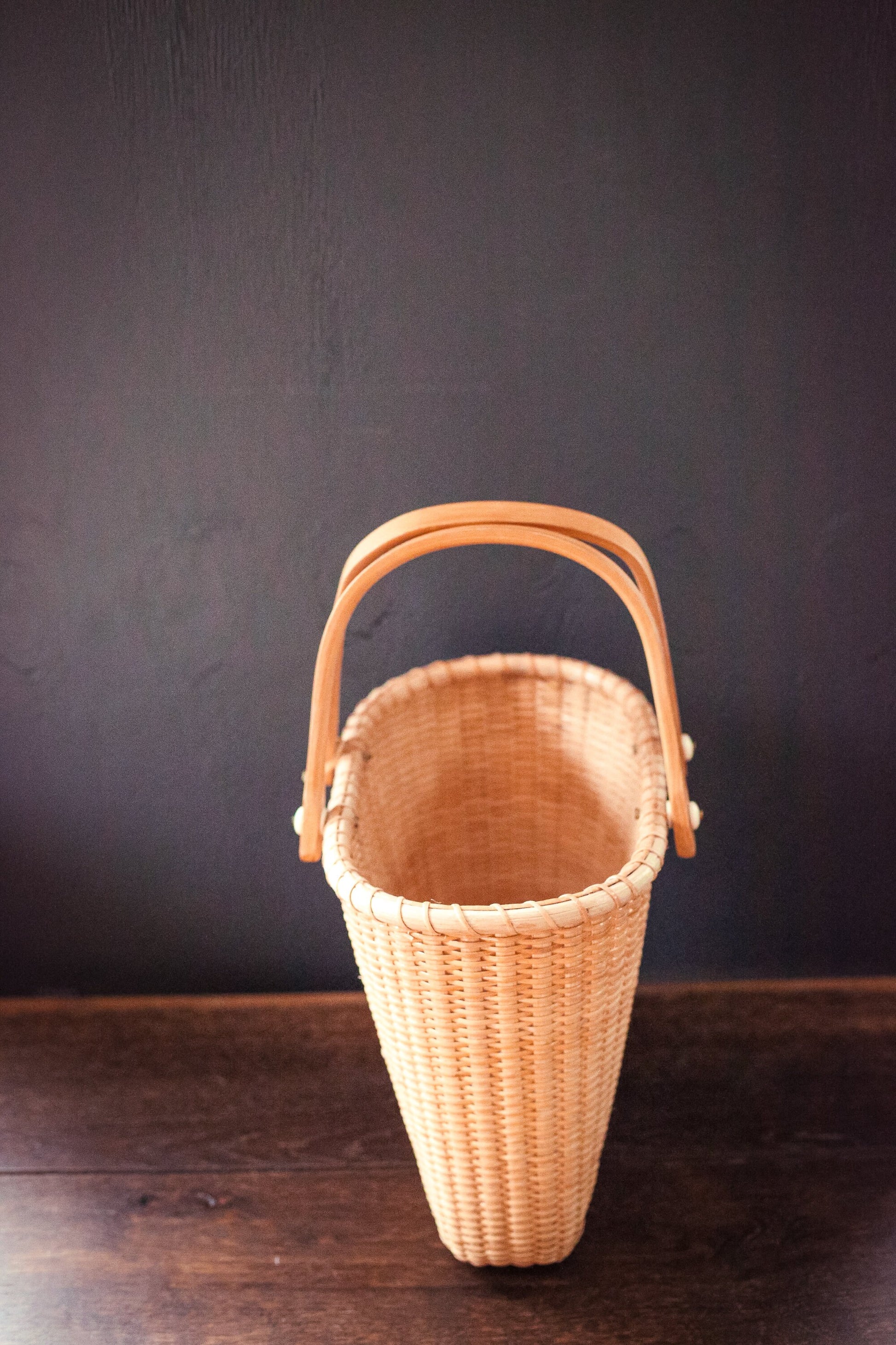 Skinny Nantucket Basket with Handles & Flat Wood Bottom - Vintage Nantucket Basket Purse