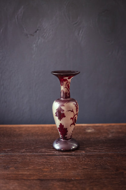 Frosted Glass and Garnet Red Bud Vase - Vintage Vase
