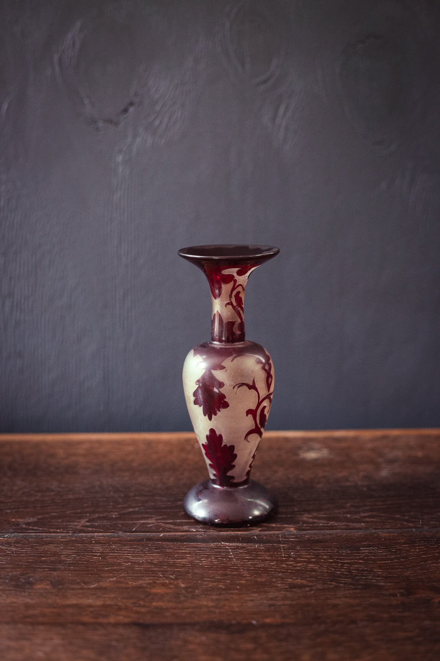 Frosted Glass and Garnet Red Bud Vase - Vintage Vase