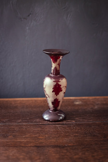Frosted Glass and Garnet Red Bud Vase - Vintage Vase