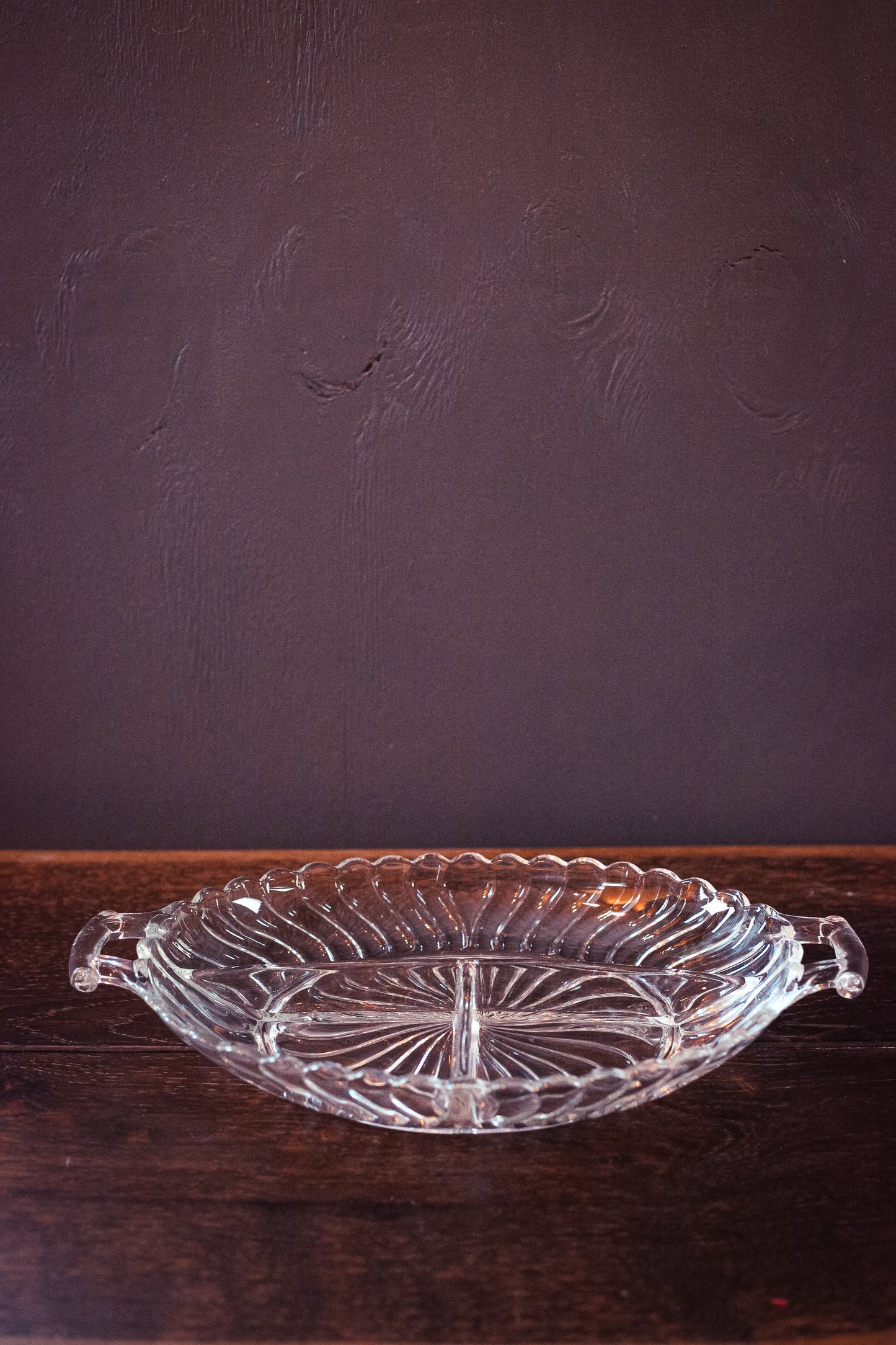 Divided Crystal Serving Platter with Handles - Fostoria Colony Pattern Crystal Platter/Divided Relish Dish