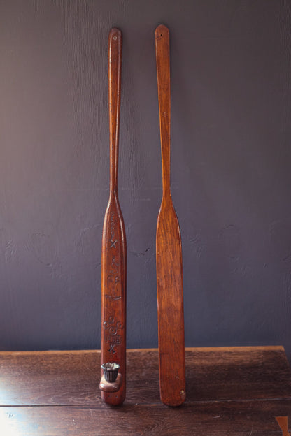 Vintage Wall Candle Holder Pledge Paddle in Wood & Metal - Unique Hand Carved Wooden Wall Candle Holder