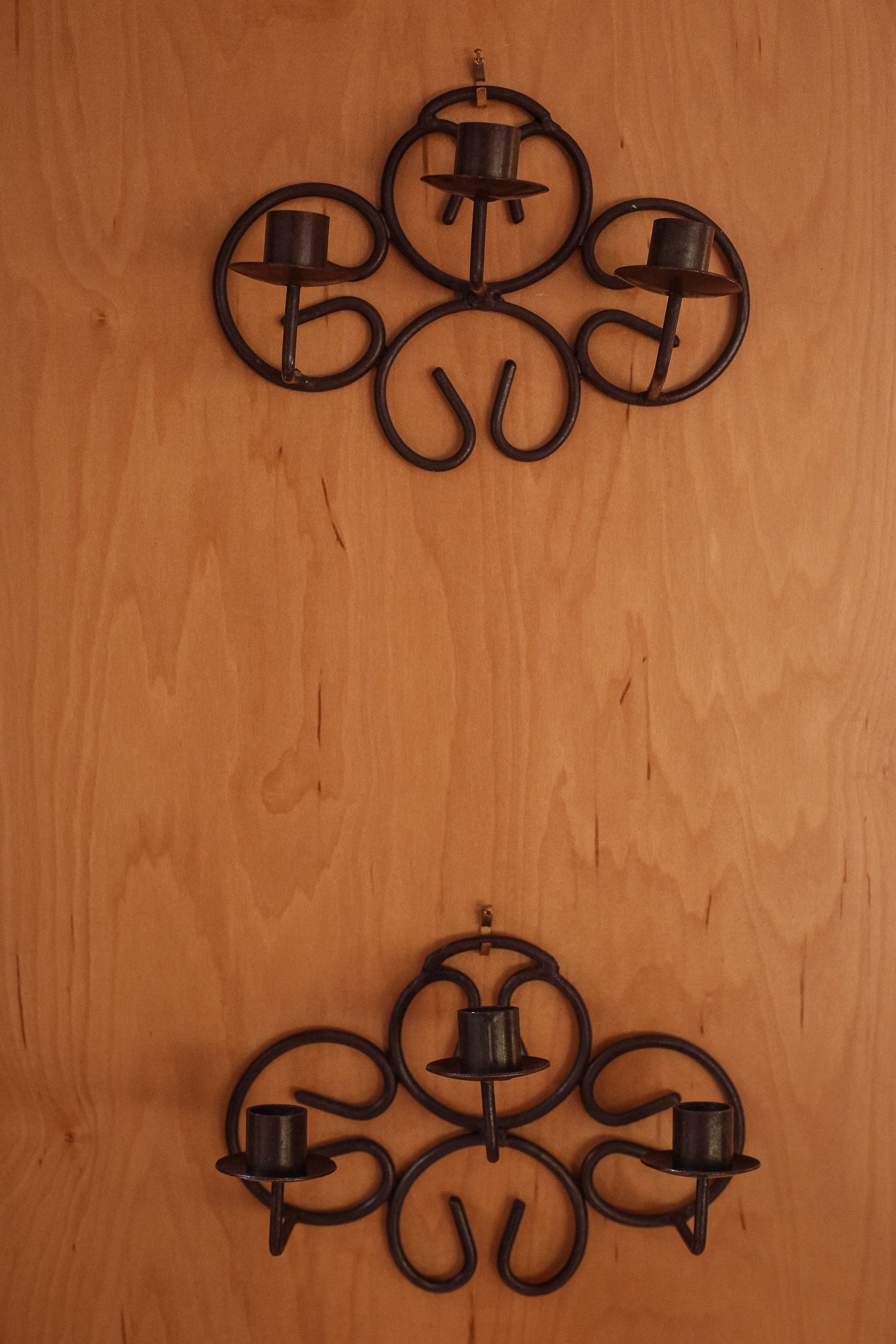 Vintage Iron Wall Candle Holders - Set of Two Black Metal Wall Candleabras