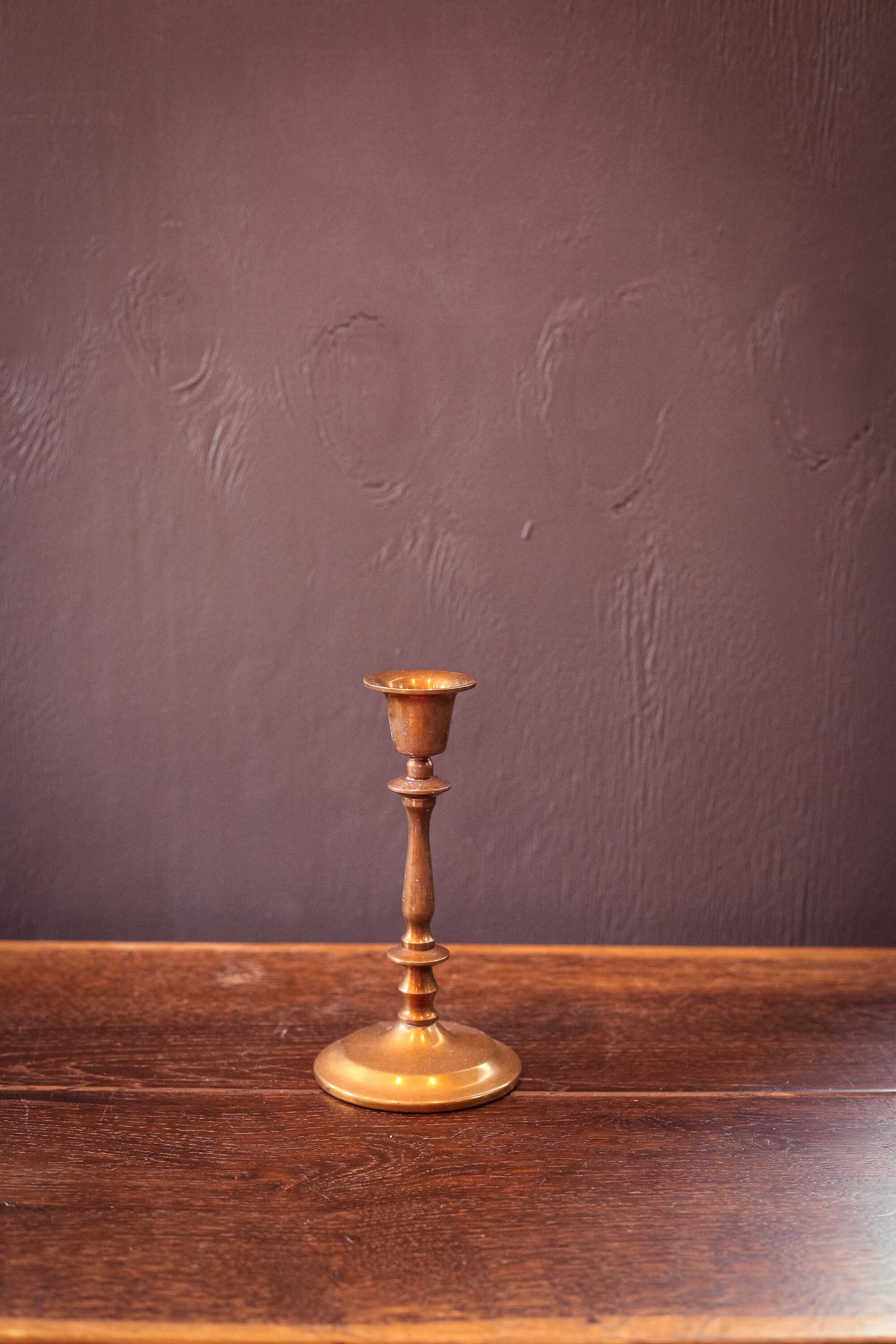 Weighted Brass Candlestick Holder - Vintage Minimal Midcentury Modern Brass Candle Holder
