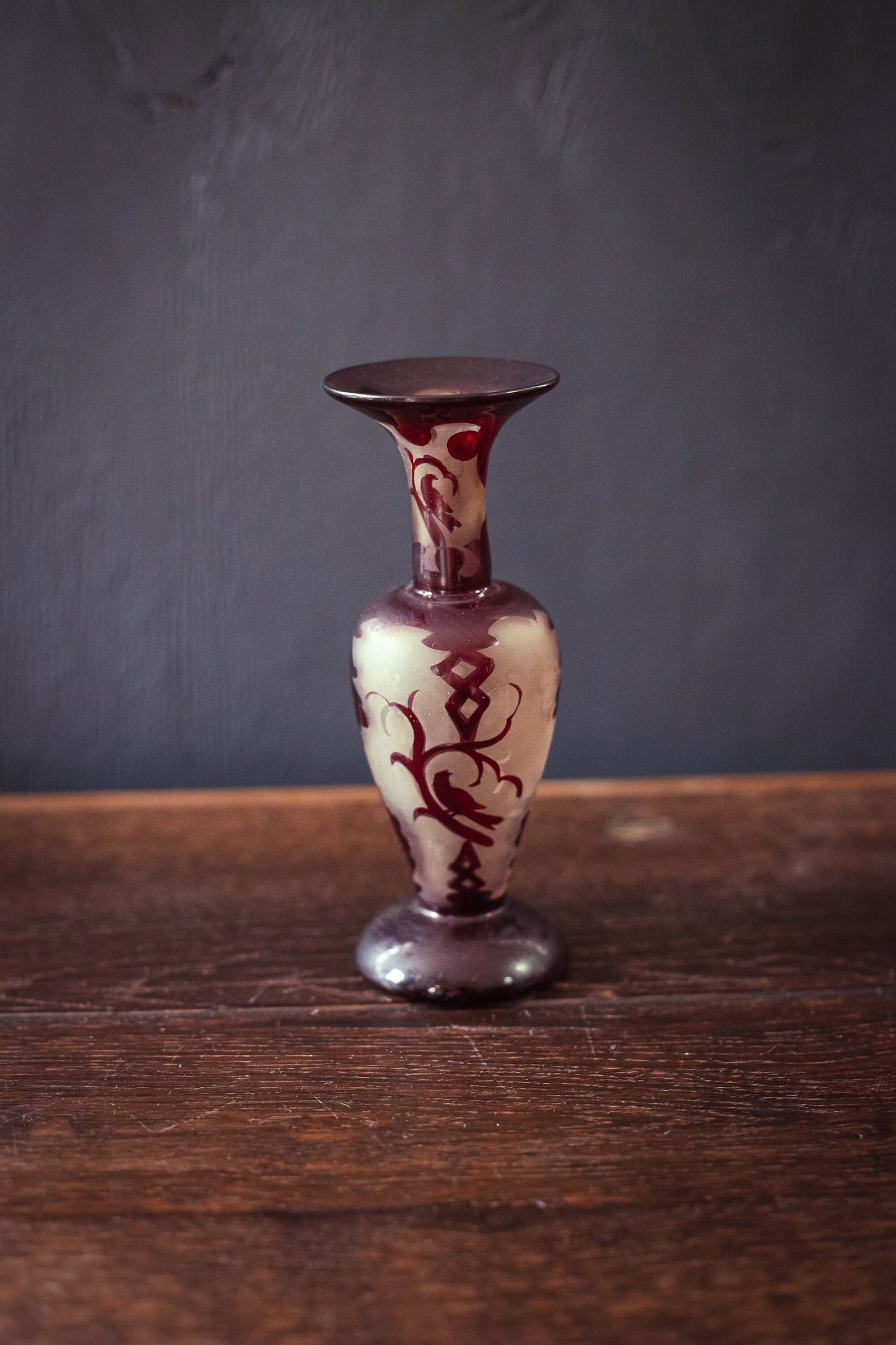 Frosted Glass and Garnet Red Bud Vase - Vintage Vase