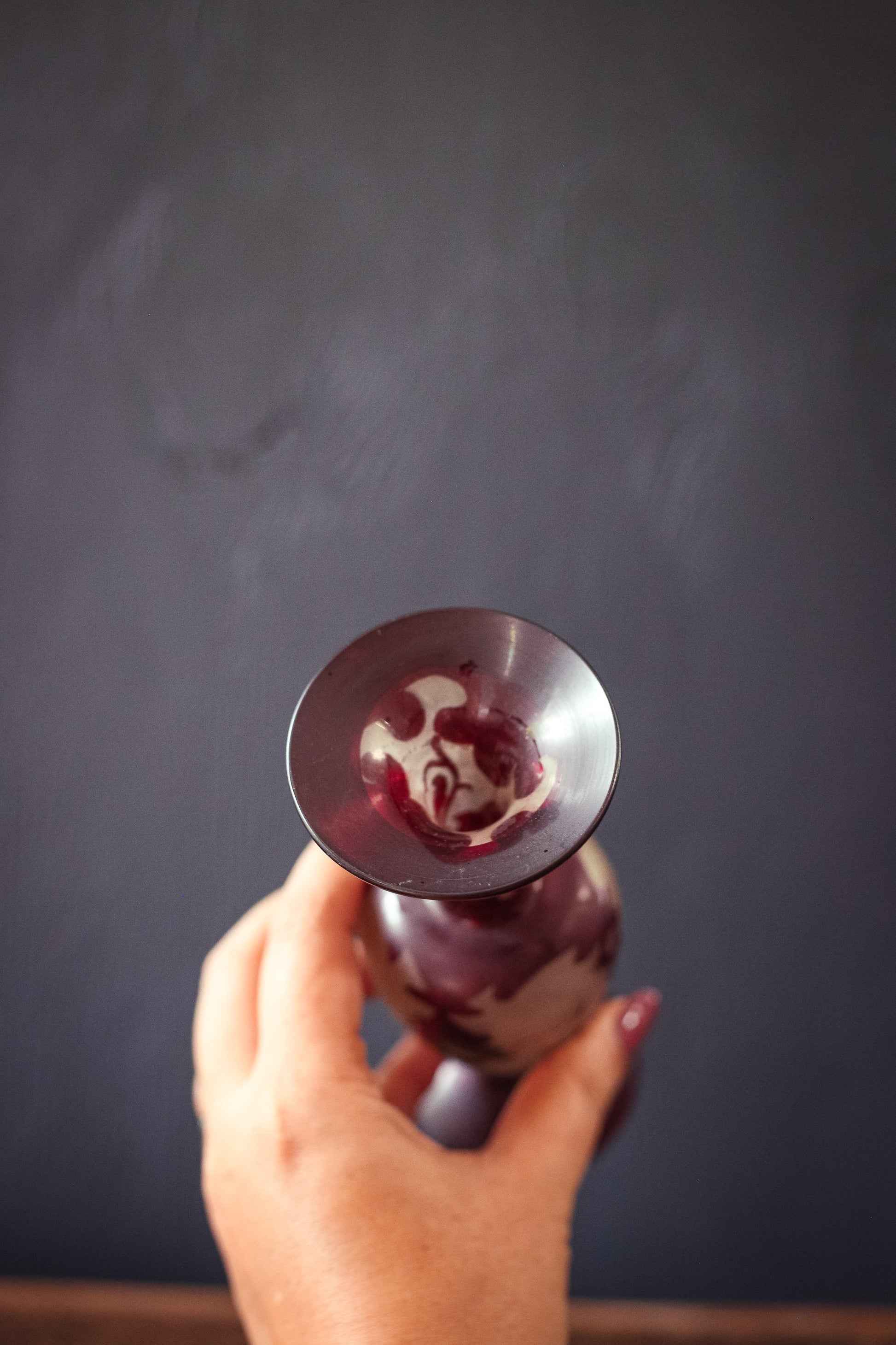 Frosted Glass and Garnet Red Bud Vase - Vintage Vase