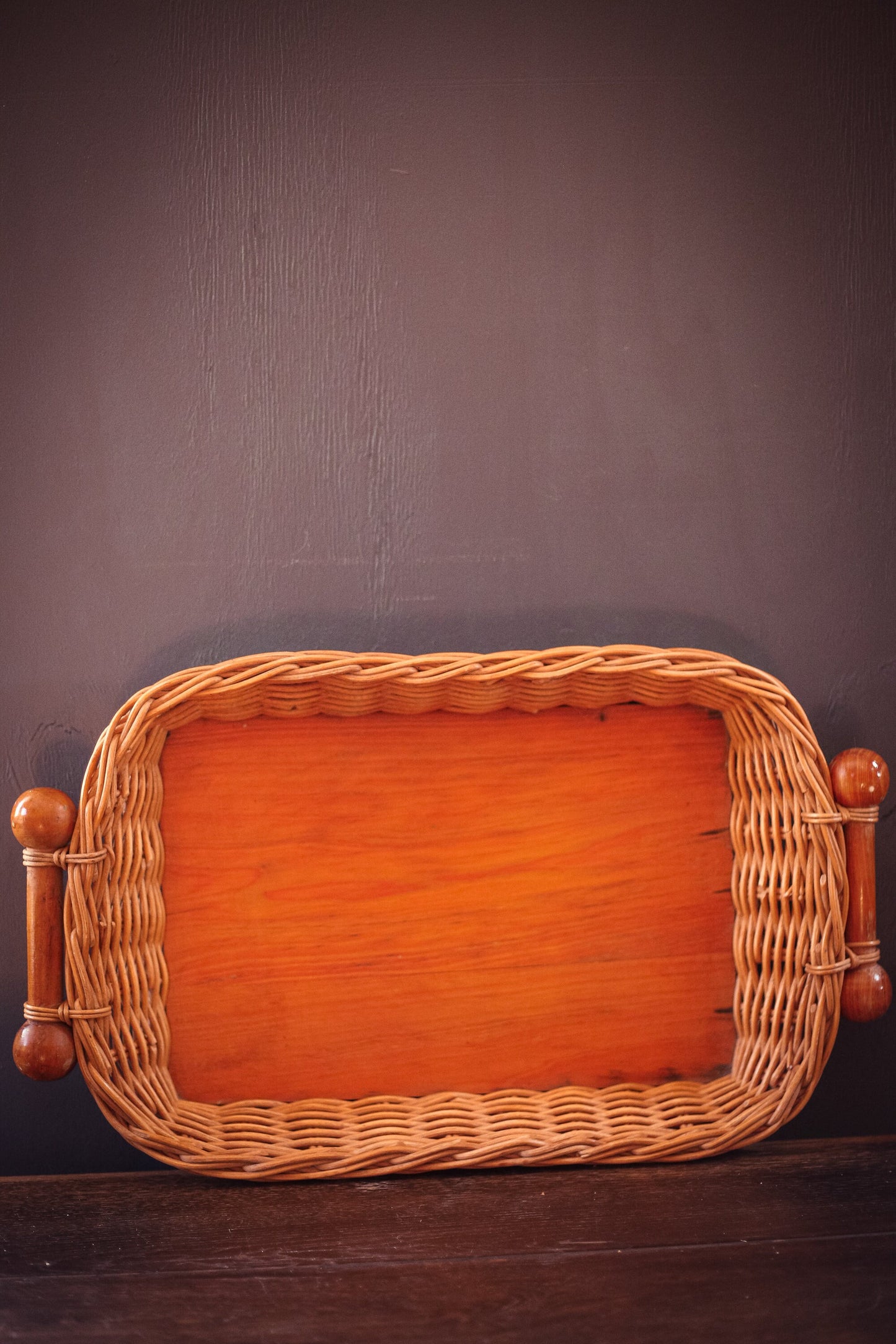 Wicker and Wood Bottom Serving Tray - Vintage Rectangular Wicker/Rattan Breakfast/Dining Tray
