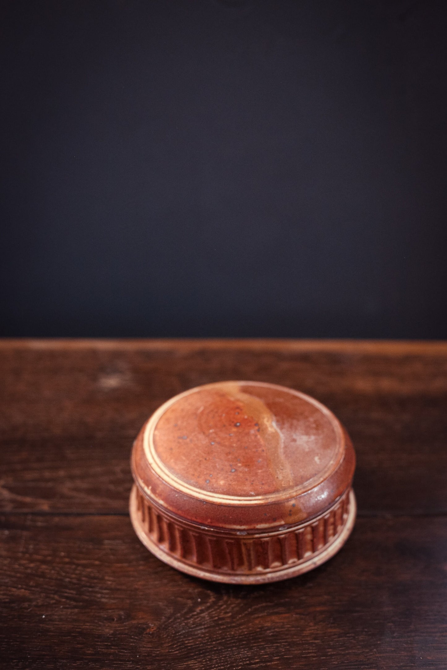 Studio Ceramic Salt Cellar with Earth Tone & Speckled Glaze - Vintage Studio Pottery Round Lidded Dish