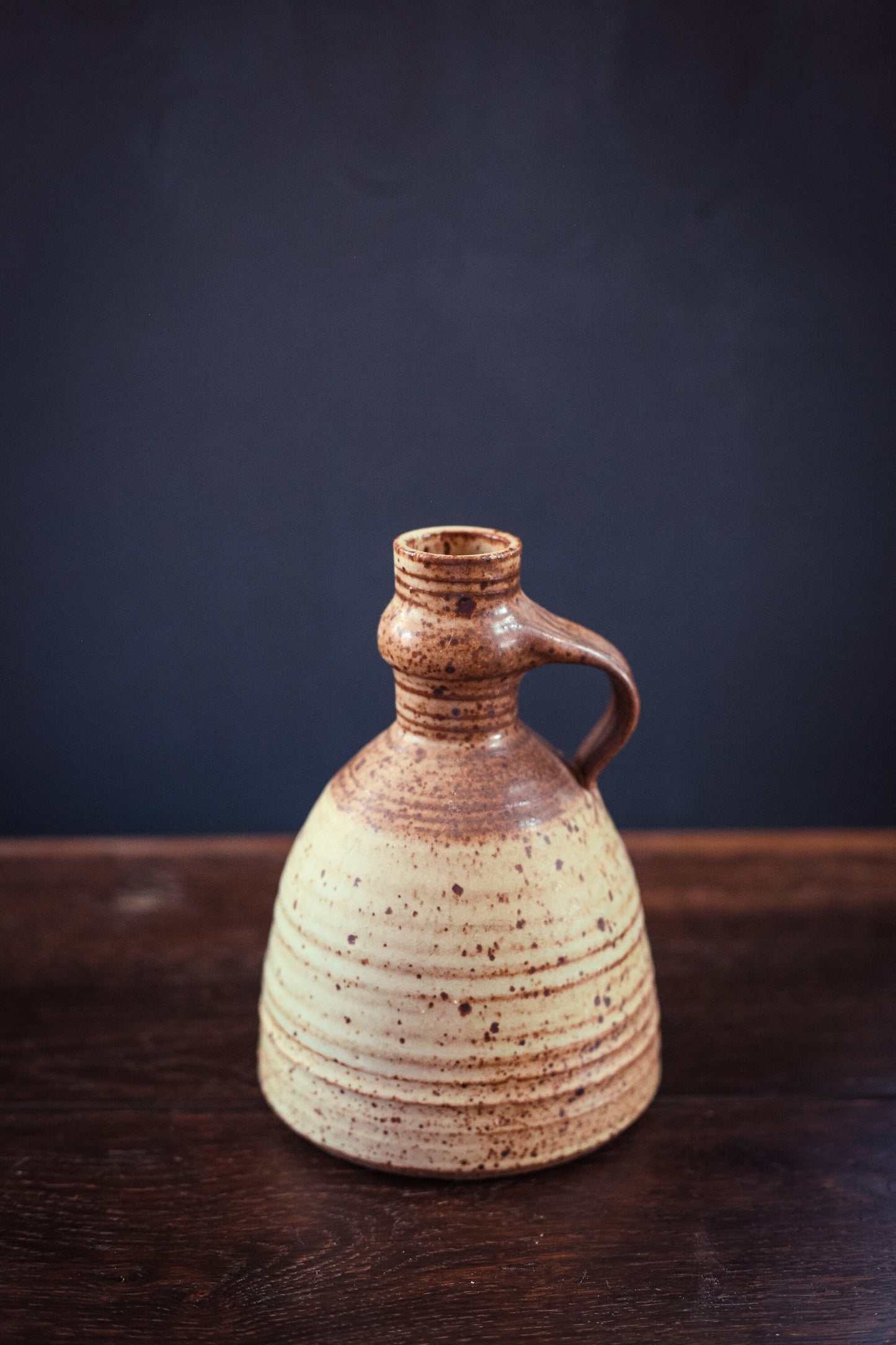 Hand Thrown Speckled Glaze Ceramic Vase with Handle - Vintage Studio Pottery Vessel
