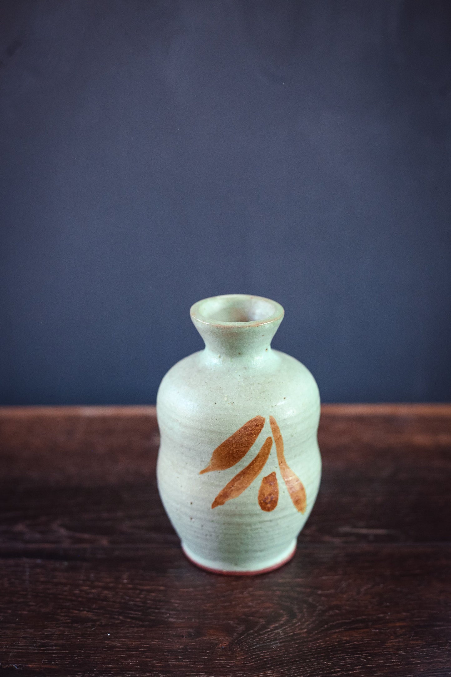 Minimal Celadon & Yellow Hand Thrown Ceramic Bud Vase - Vintage Studio Pottery Vase
