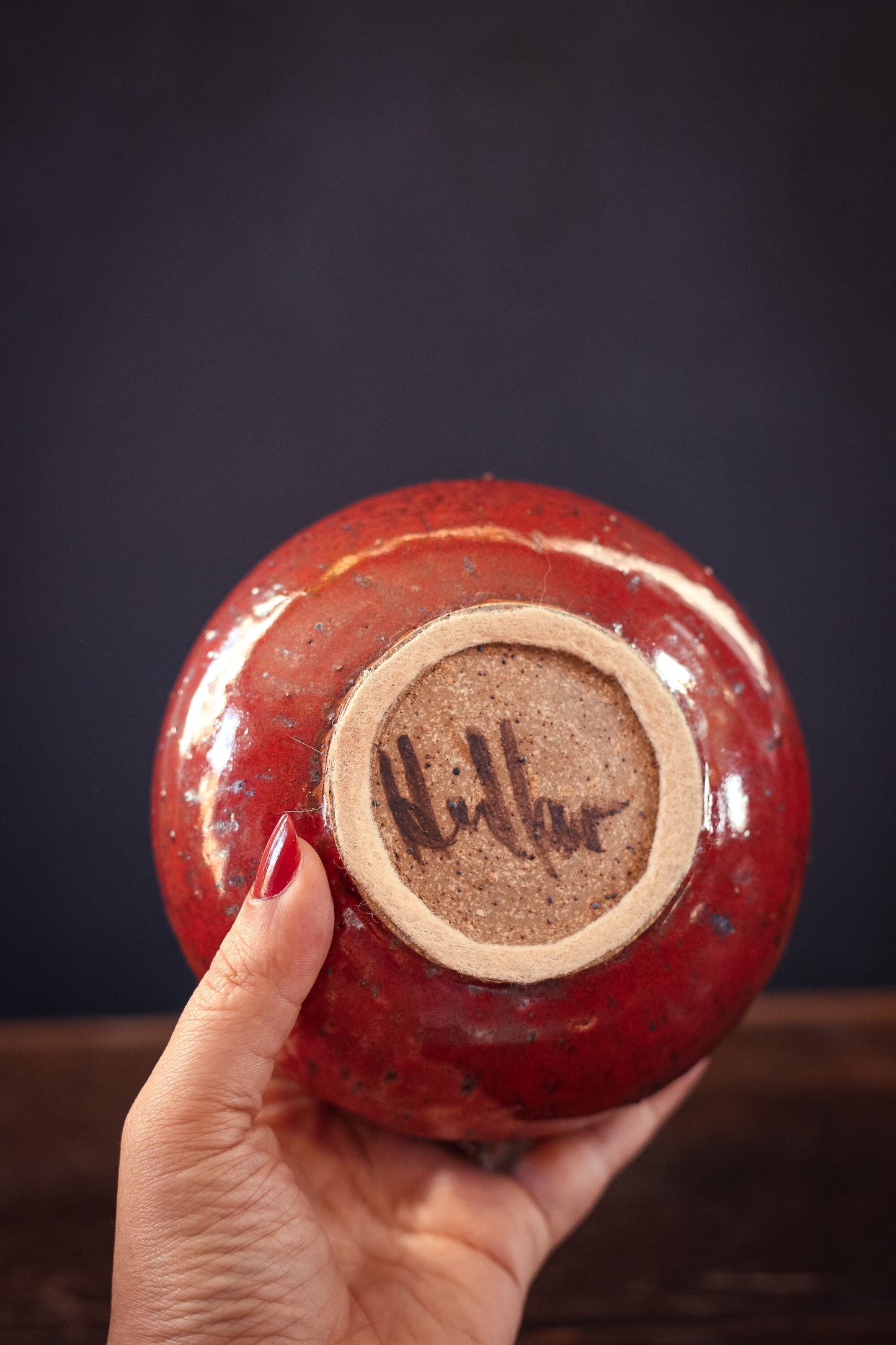 Narrow Neck Studio Pottery Vase in Rust Red with Silver Speckle Glaze - Vintage Hiller Signed Studio Hand Thrown Vase