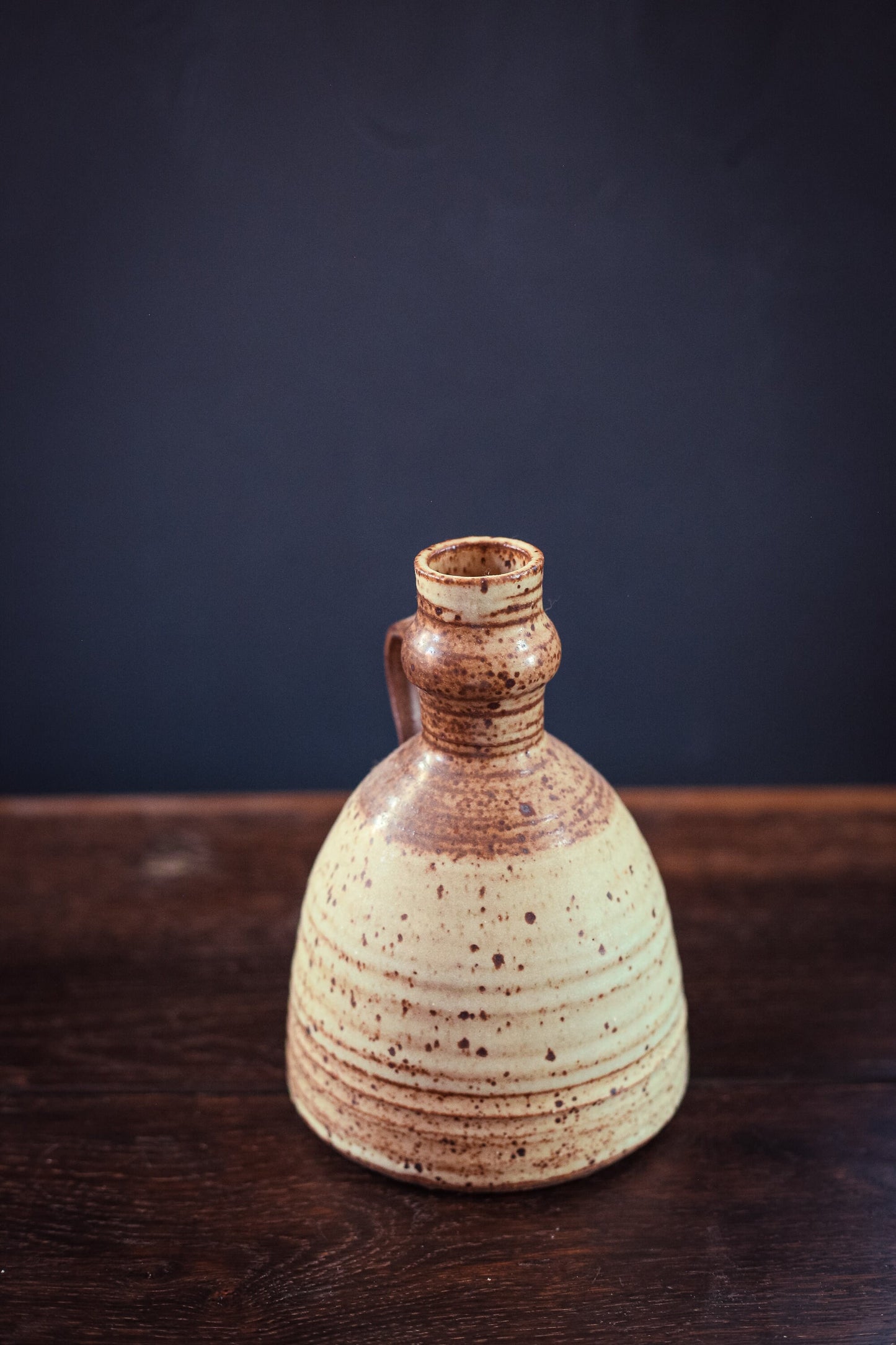 Hand Thrown Speckled Glaze Ceramic Vase with Handle - Vintage Studio Pottery Vessel
