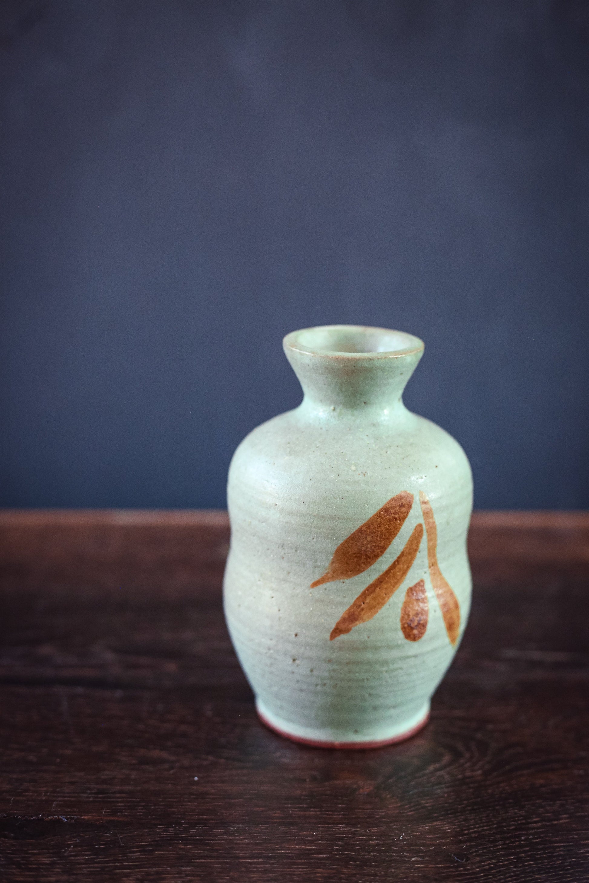 Minimal Celadon & Yellow Hand Thrown Ceramic Bud Vase - Vintage Studio Pottery Vase