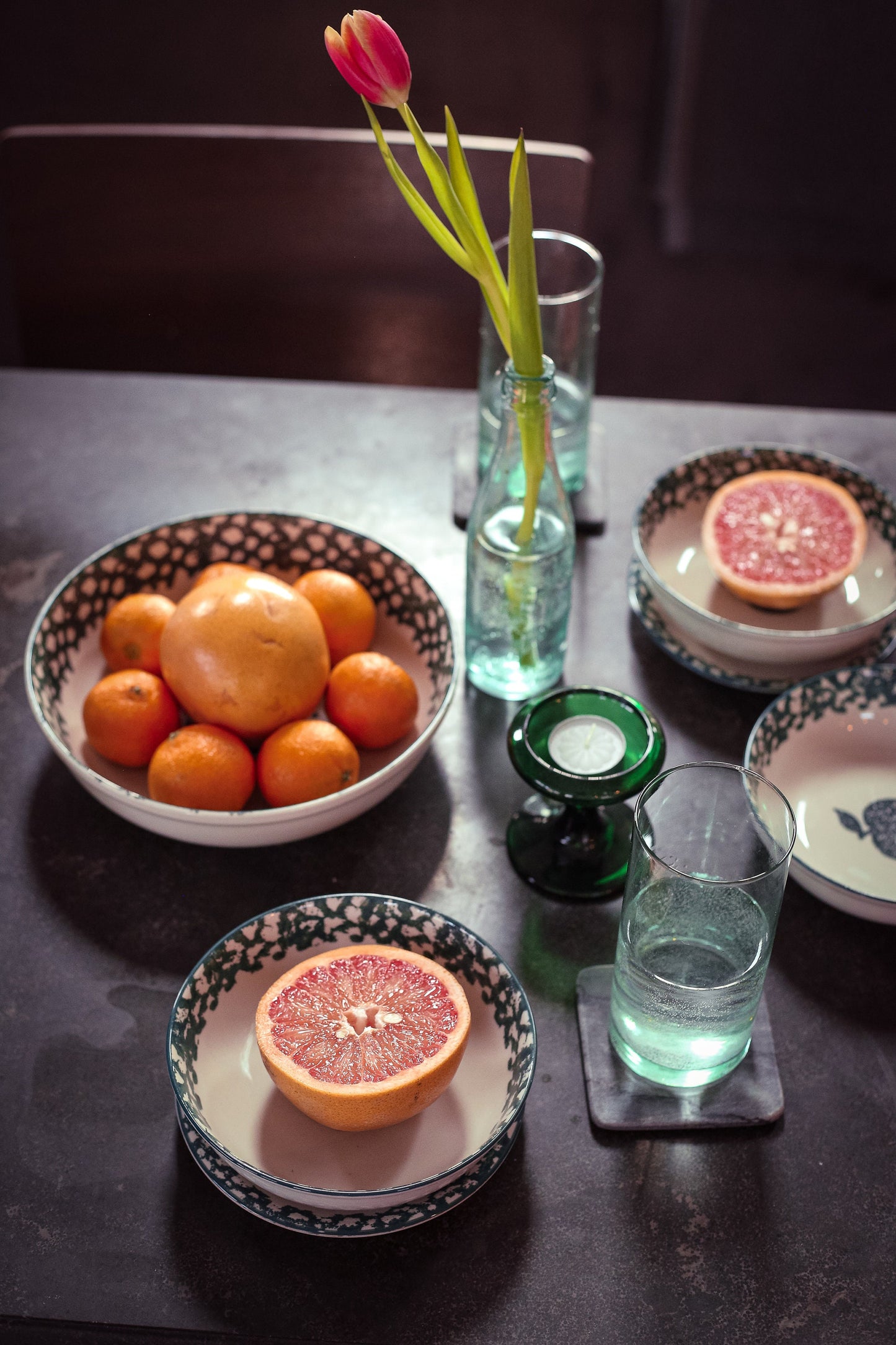 Speckled Green & Ivory Apple Print Farmhouse 9" Serving Bowl - Vintage Folkcraft Apple by Tienshan Tableware