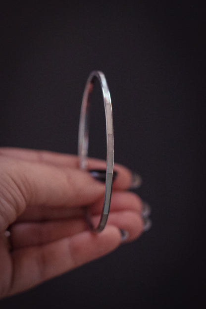 Silver Mother of Pearl Inlay Bangle - Vintage Silver and White Bracelet