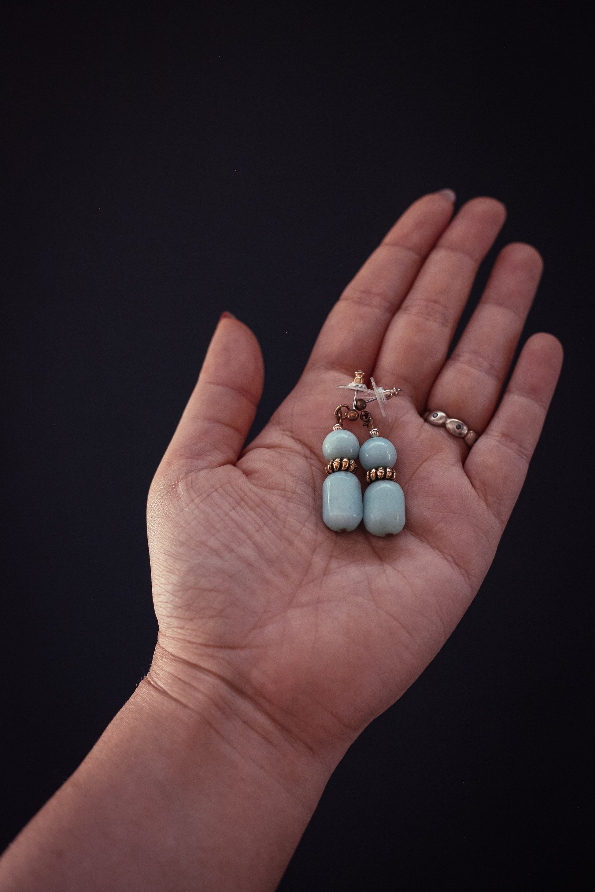 Aqua Blue Stone Earrings - Vintage Estate Earring
