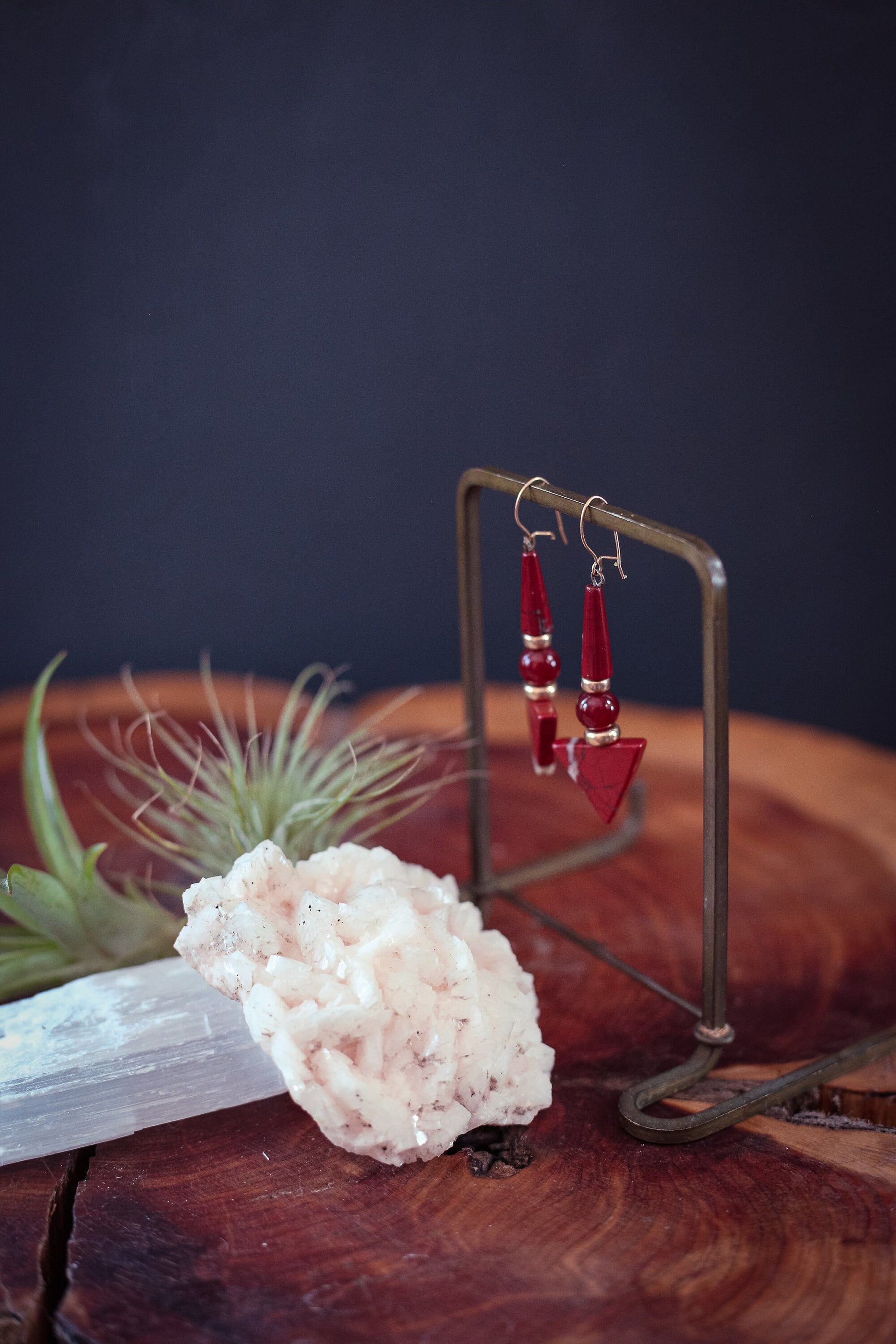 Carnelian & Red Jasper with Gold Bead Drop Earrings 14K Gold Filled Kidney Hook - Vintage Estate Earrings