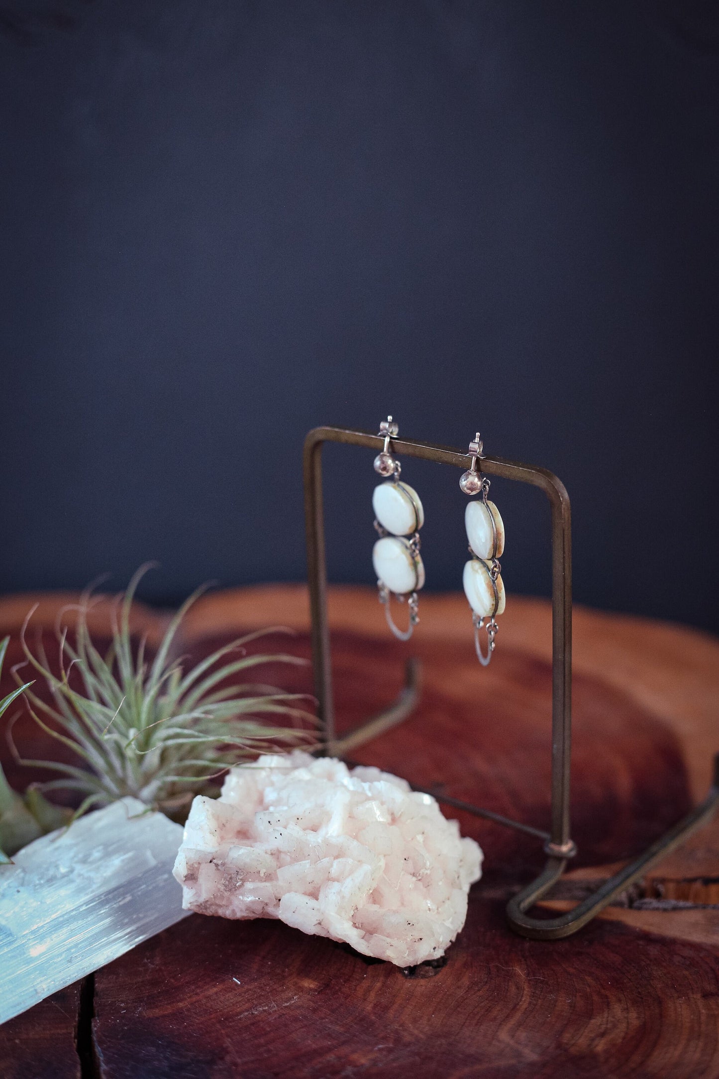 White Quartz & Silver Layered Earrings - Vintage Estate Earrings