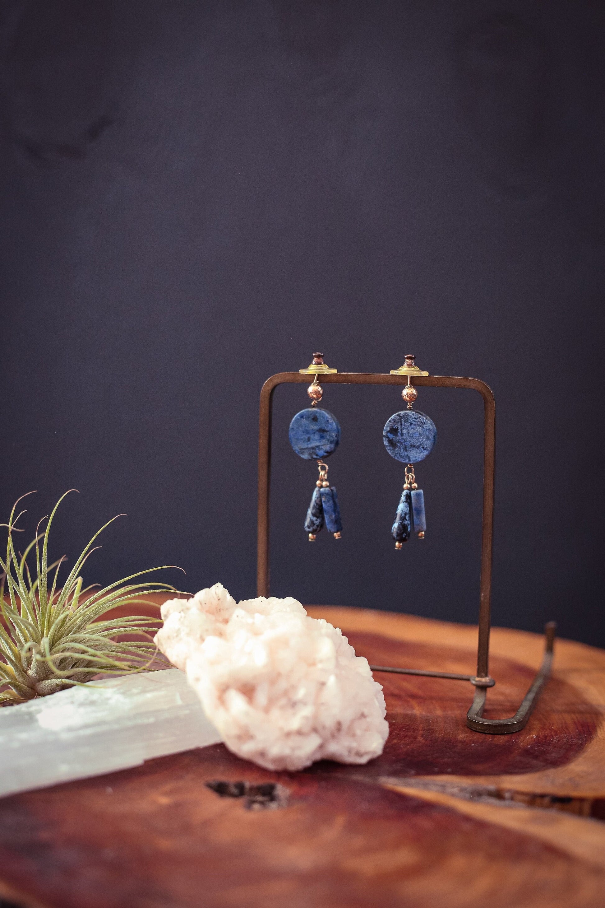 Lapis & Gold Wired Earrings with Gold Ball Post - Vintage Blue Lapis Lazuli Earrings