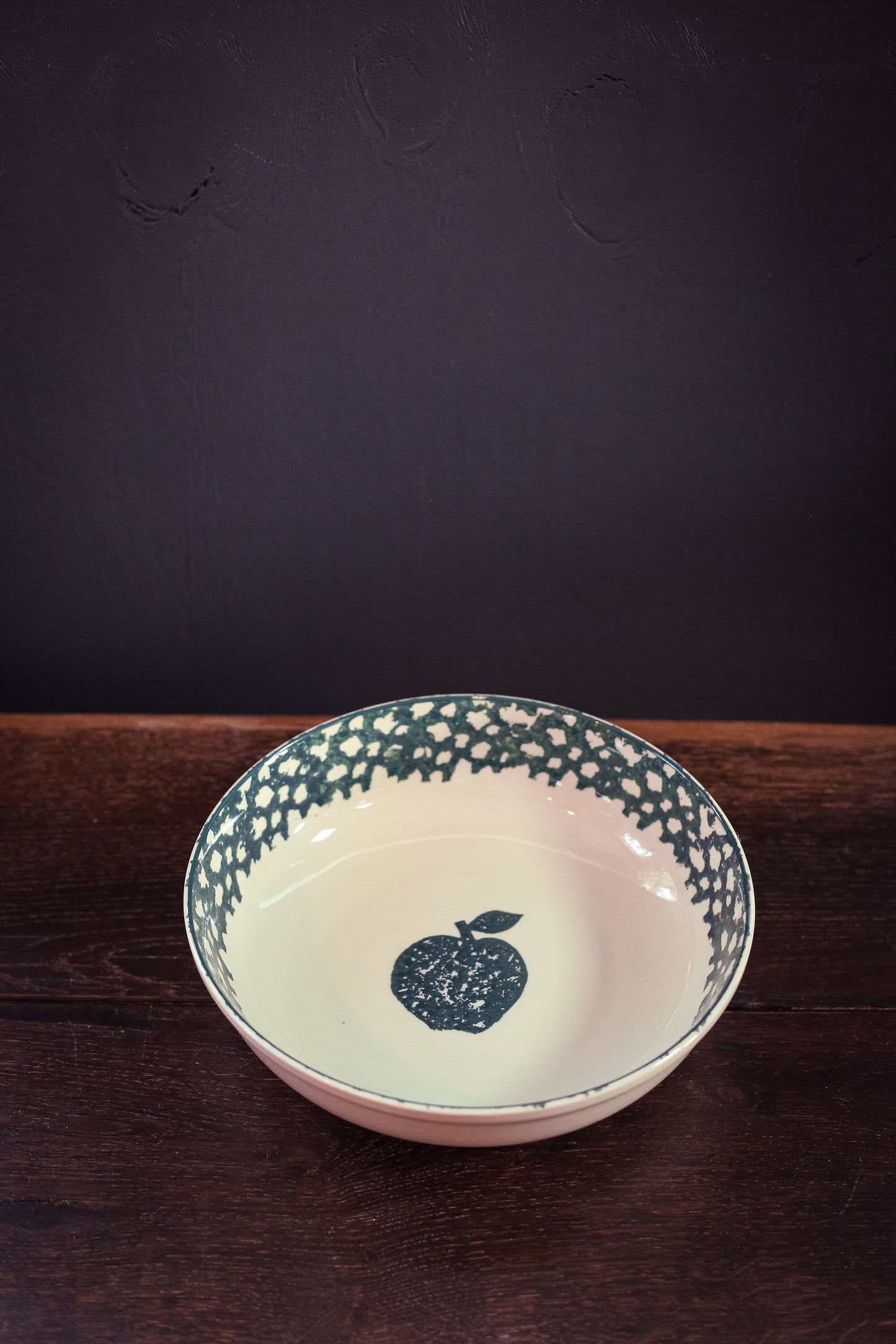 Speckled Green & Ivory Apple Print Farmhouse 9" Serving Bowl - Vintage Folkcraft Apple by Tienshan Tableware