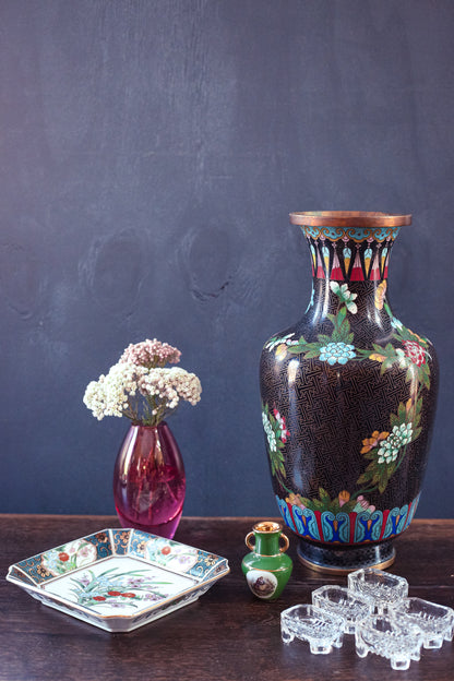 Mini Limoges Amphora Vase in Olive Green with Gilded Details - Antique Limoges France Miniature Fragonard Porcelain Vase