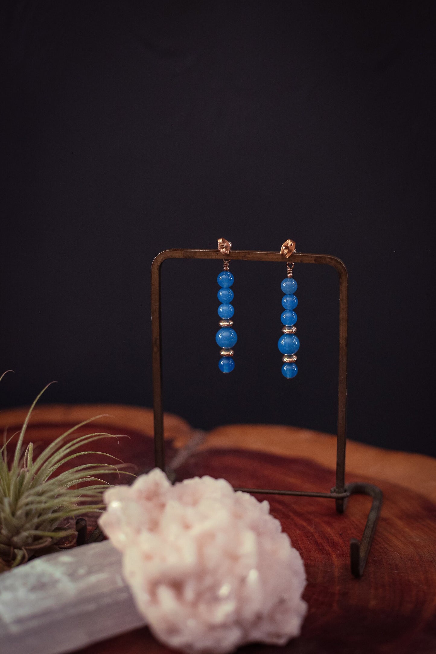 Lapis & Gold Bead Earrings with 14k Gold Ball Post - Vintage Blue Lapis Lazuli Earrings