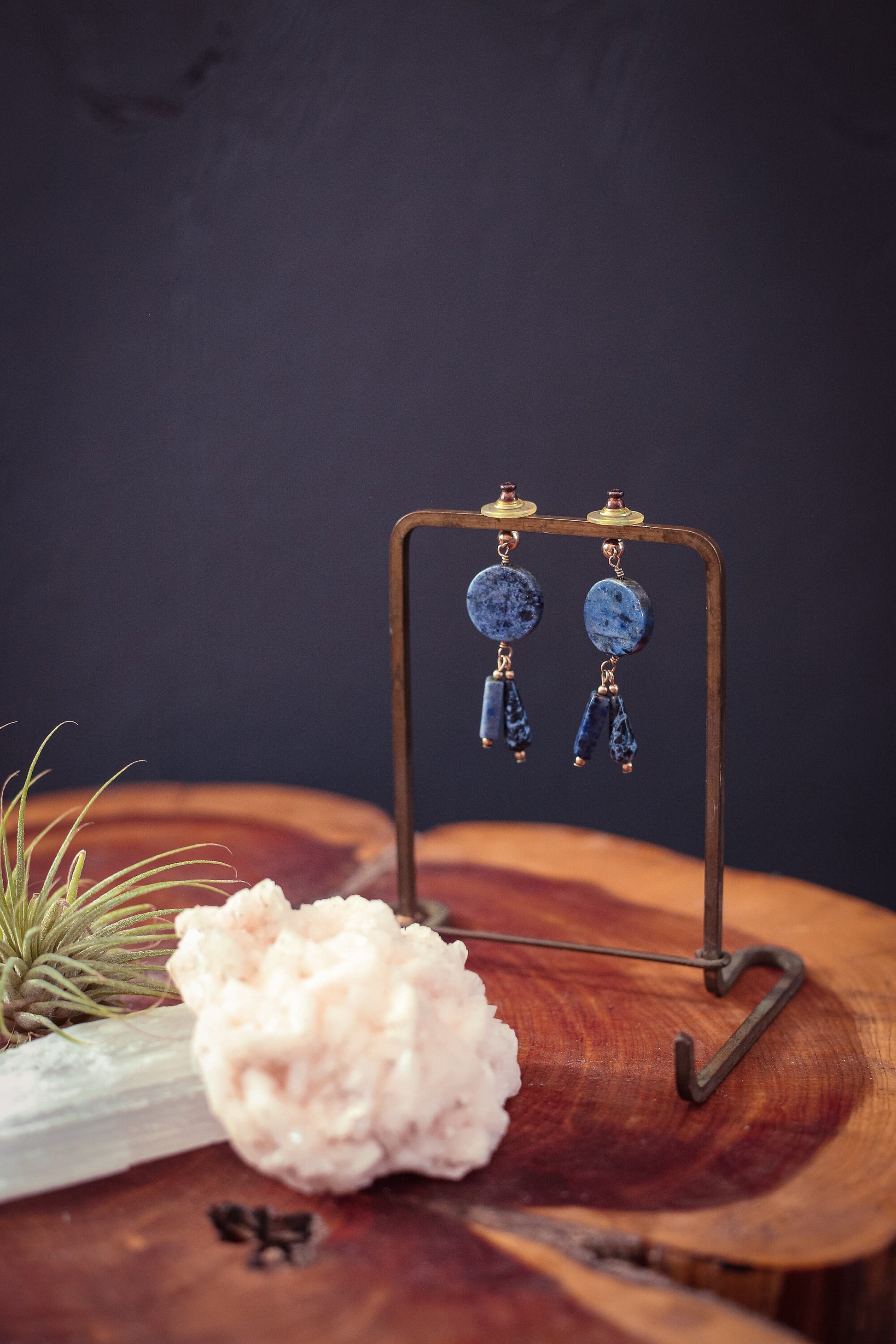 Lapis & Gold Wired Earrings with Gold Ball Post - Vintage Blue Lapis Lazuli Earrings