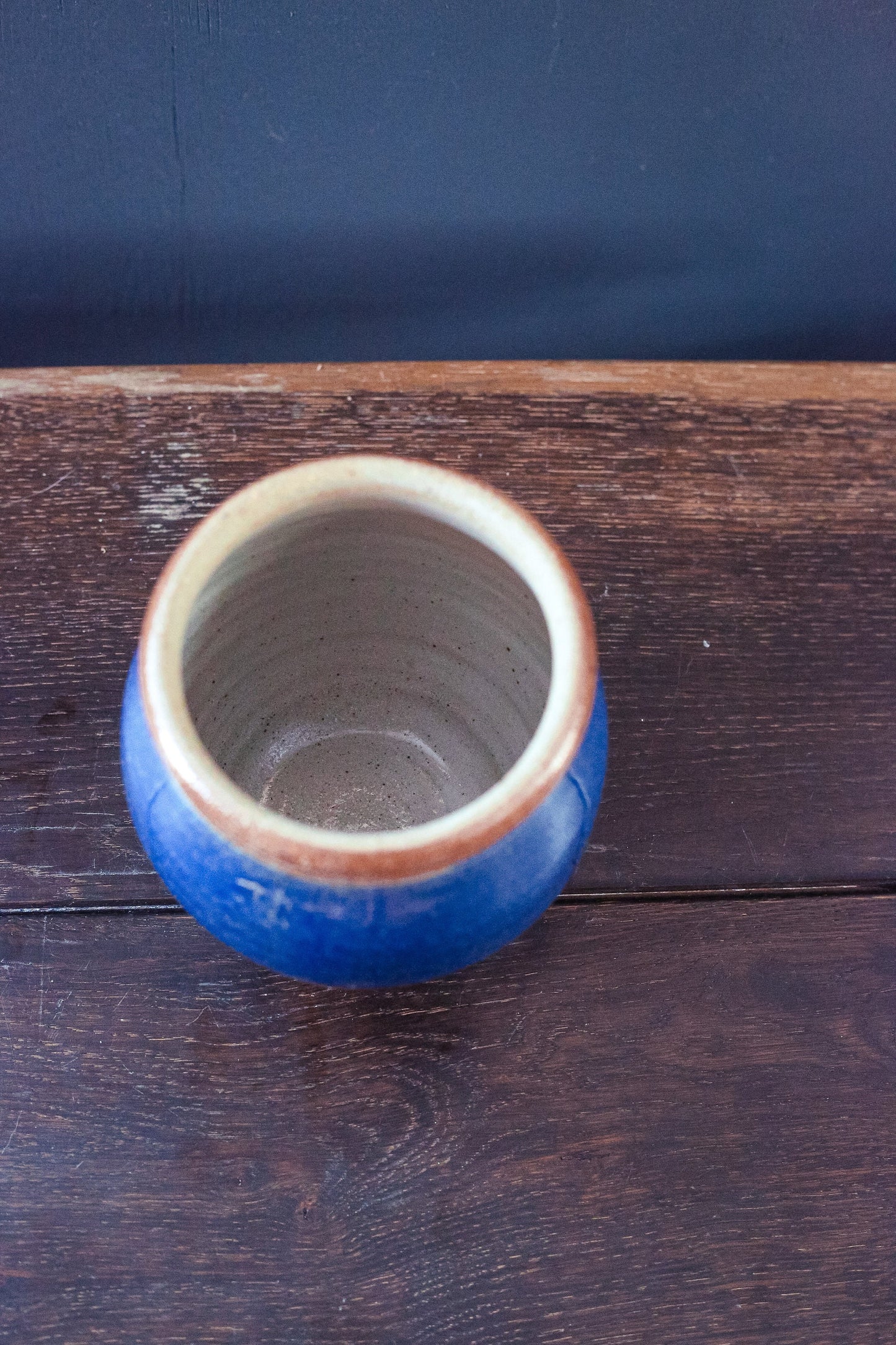 Round Indigo Blue Glazed Ceramic Planter - Vintage Plant Pot stamped CBP Cornwall Bridge Pottery Jar