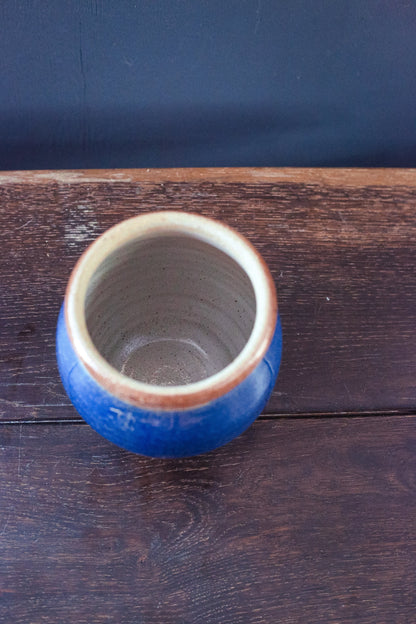 Round Indigo Blue Glazed Ceramic Planter - Vintage Plant Pot stamped CBP Cornwall Bridge Pottery Jar