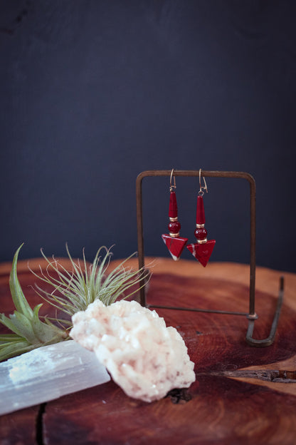 Carnelian & Red Jasper with Gold Bead Drop Earrings 14K Gold Filled Kidney Hook - Vintage Estate Earrings