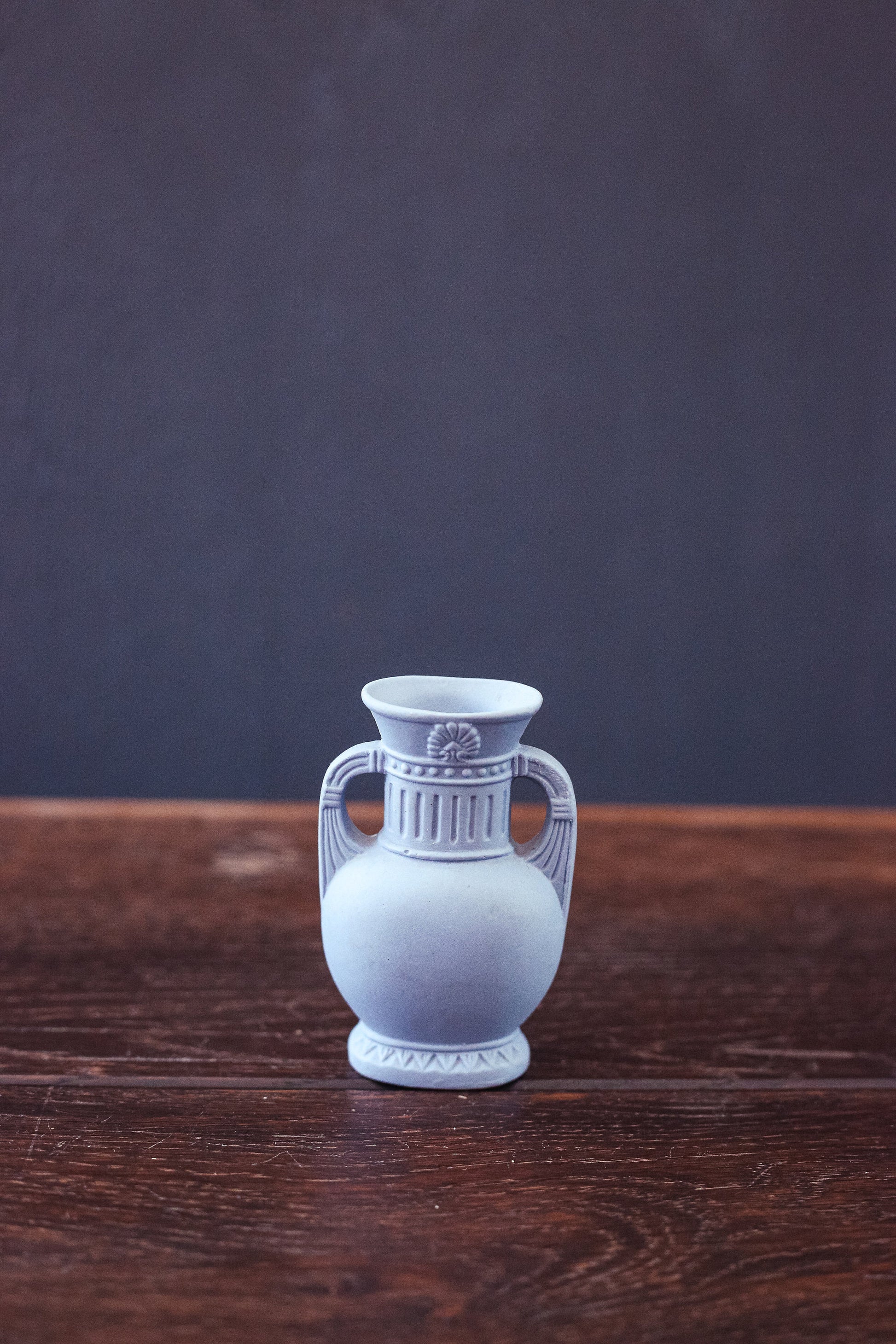 Miniature Blue Japanese Jasperware Amphora - Vintage Mini Matte Blue Ceramic Vase with Handles from Japan