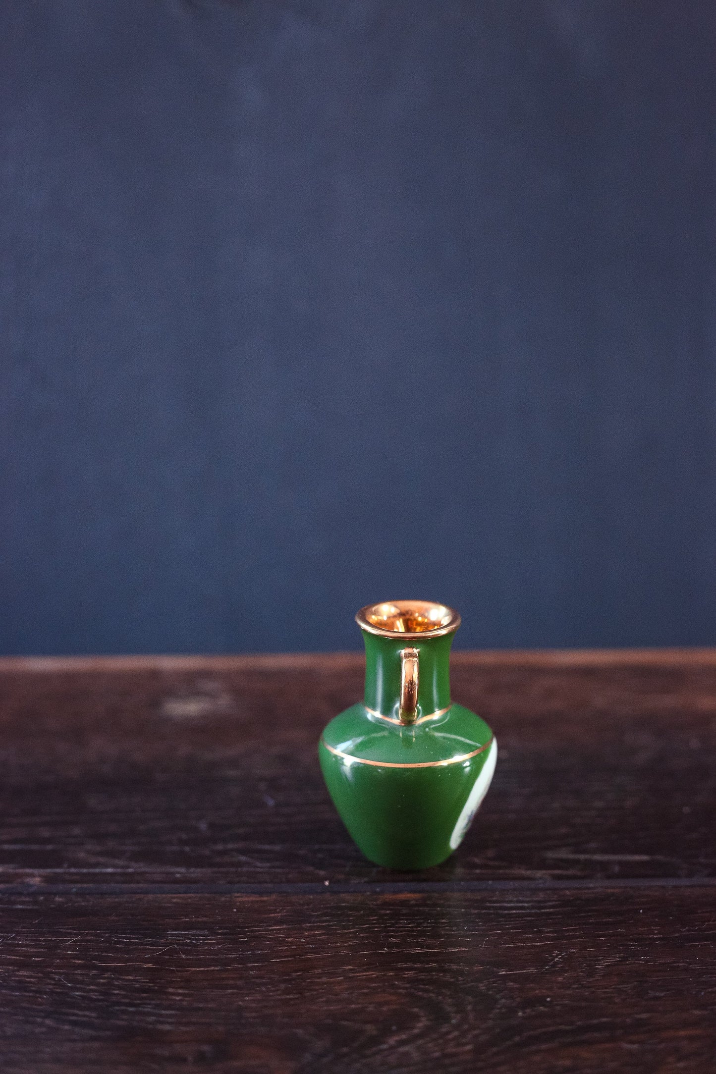 Mini Limoges Amphora Vase in Olive Green with Gilded Details - Antique Limoges France Miniature Fragonard Porcelain Vase
