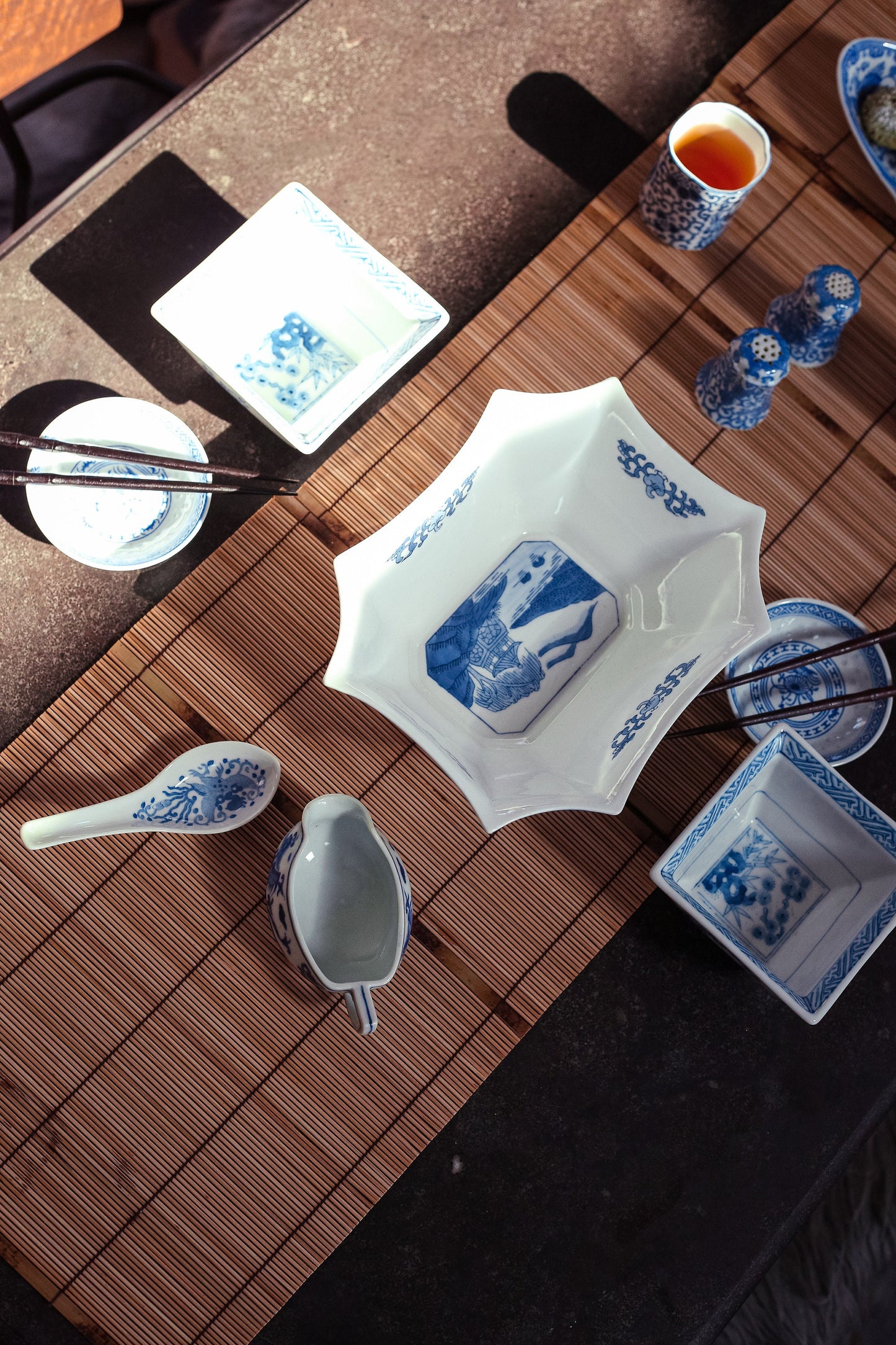 Blue White Hand Painted Square Porcelain Bowls - Vintage Japanese Porcelain Rice/Soup Bowls