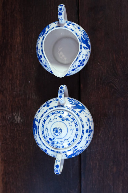 Nippon Blue White Phoenix Porcelain Tableware - Antique Nippon Mikado Blue Pieces Cream Sugar Plate