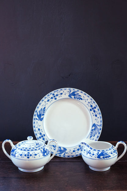 Nippon Blue White Phoenix Porcelain Tableware - Antique Nippon Mikado Blue Pieces Cream Sugar Plate