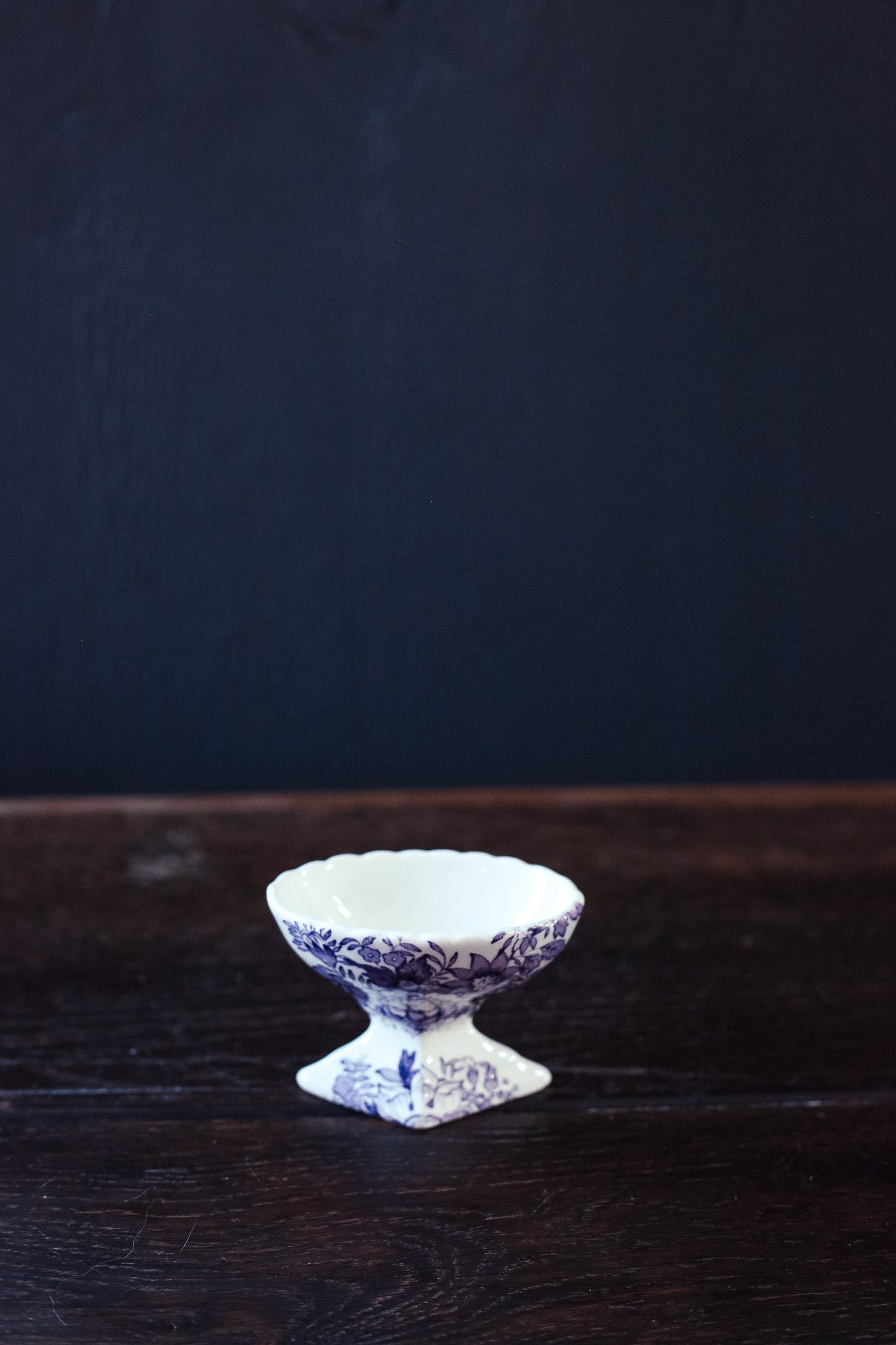 Small Purple Transfer Print Porcelain Salt Cellar - Vintage Passionflower Porcelain Footed Bowl Maling England