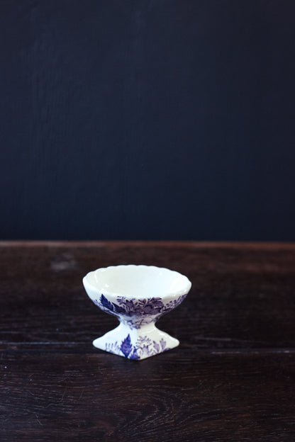 Small Purple Transfer Print Porcelain Salt Cellar - Vintage Passionflower Porcelain Footed Bowl Maling England