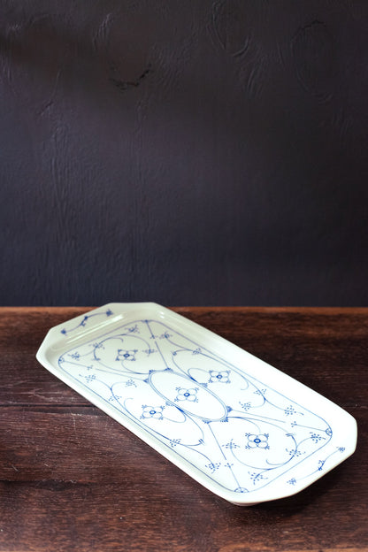 Porcelain Platter in Blue Strawflower Pattern - Vintage Bon Apart Indischblau Blue & White China