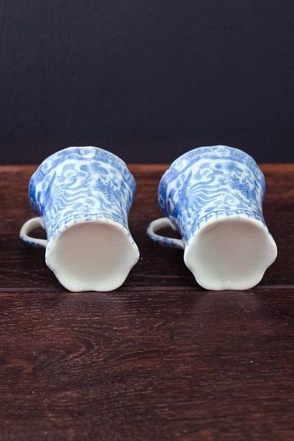 Blue White Phoenix Porcelain Tea Cups - Antique Japanese Porcelain Tea Set